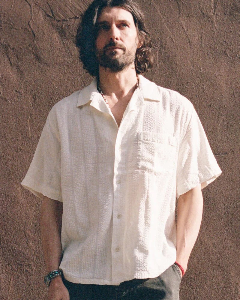 Striped Seersucker SS - White