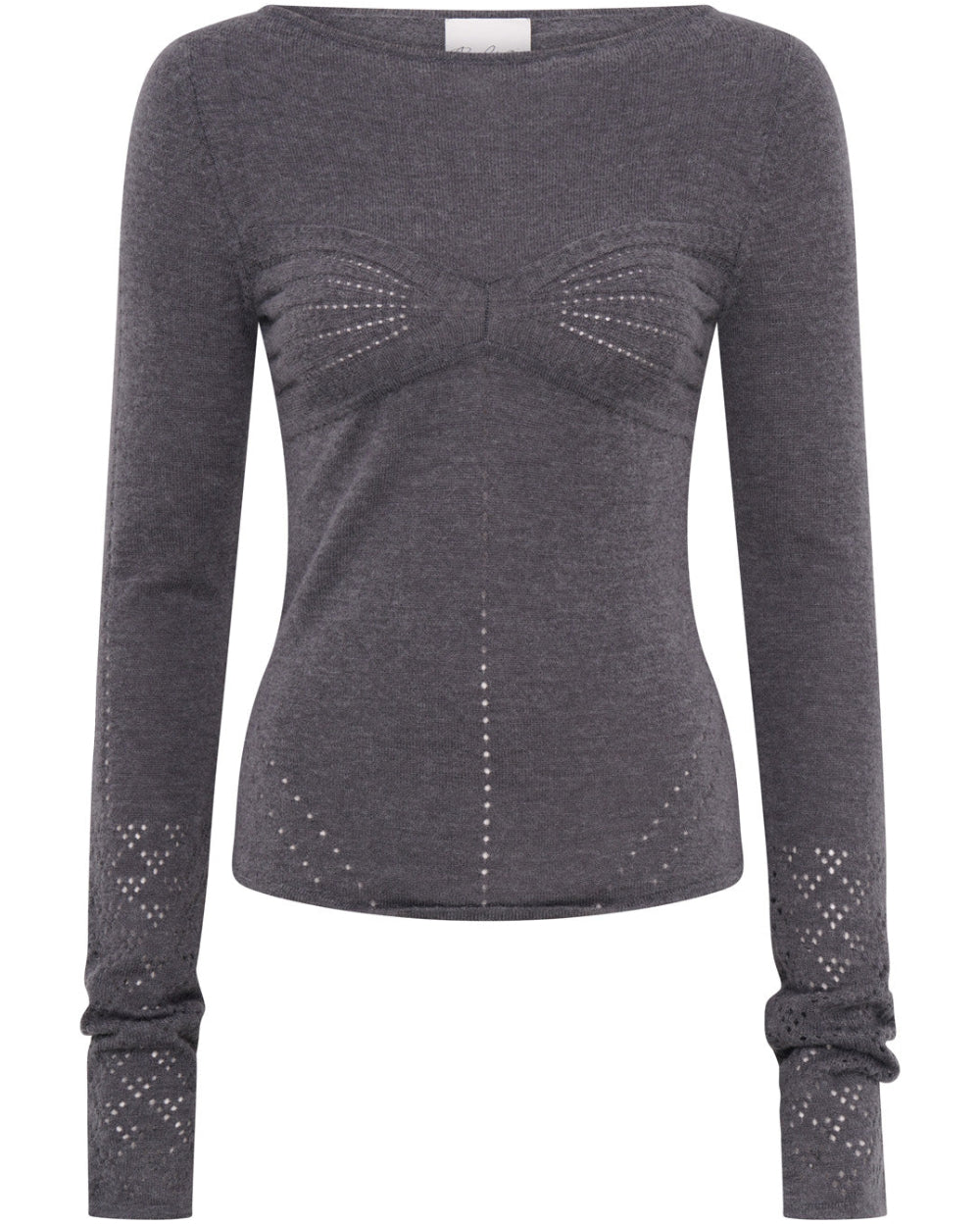 Amelia Pointelle Top - Melange Gray