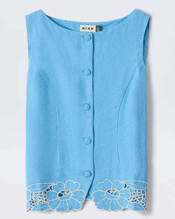 Lucca Top - Daisy Cutwork Embroidery Blue