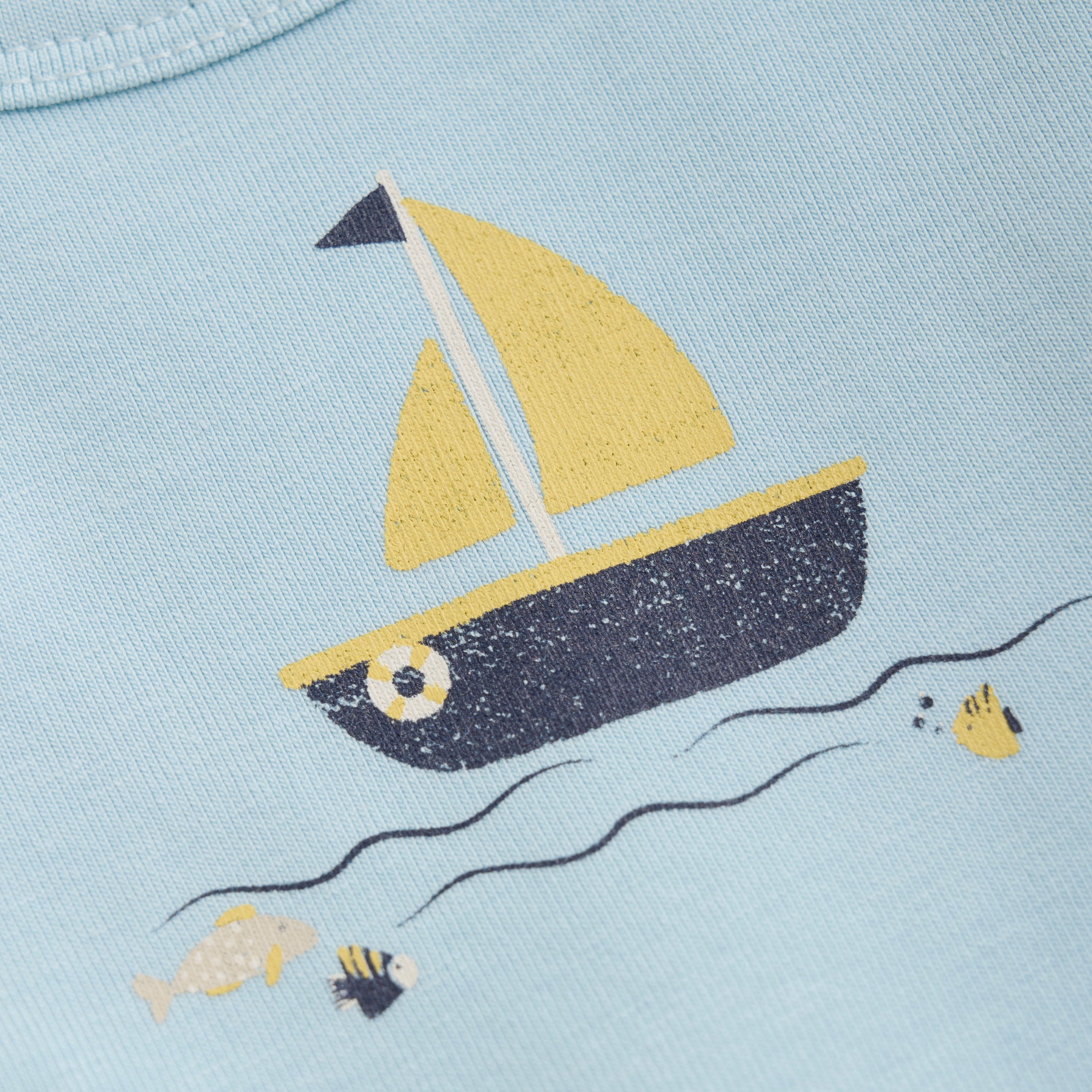 Boat Print T-Shirt and Sweat Shorts Set - Winter Sky and Blue Nights