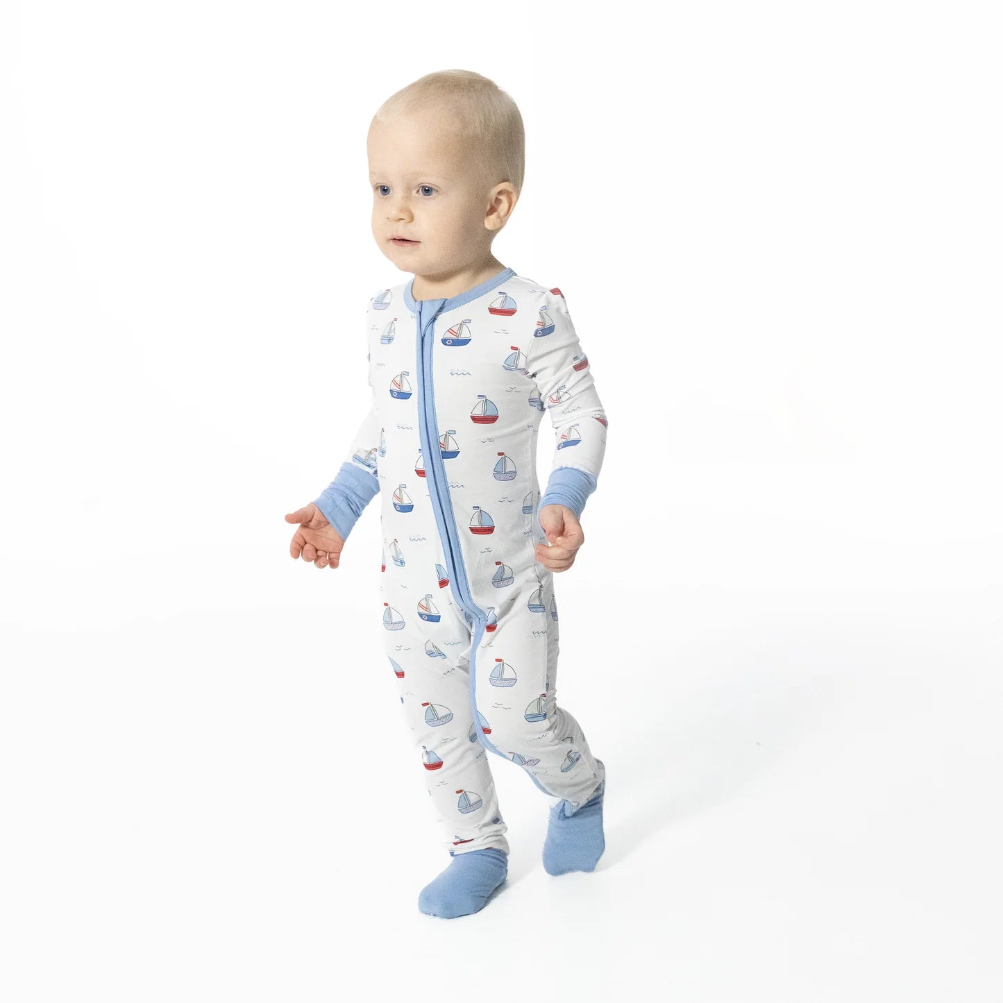 Convertible Romper - Bubbly Sailboats Blue