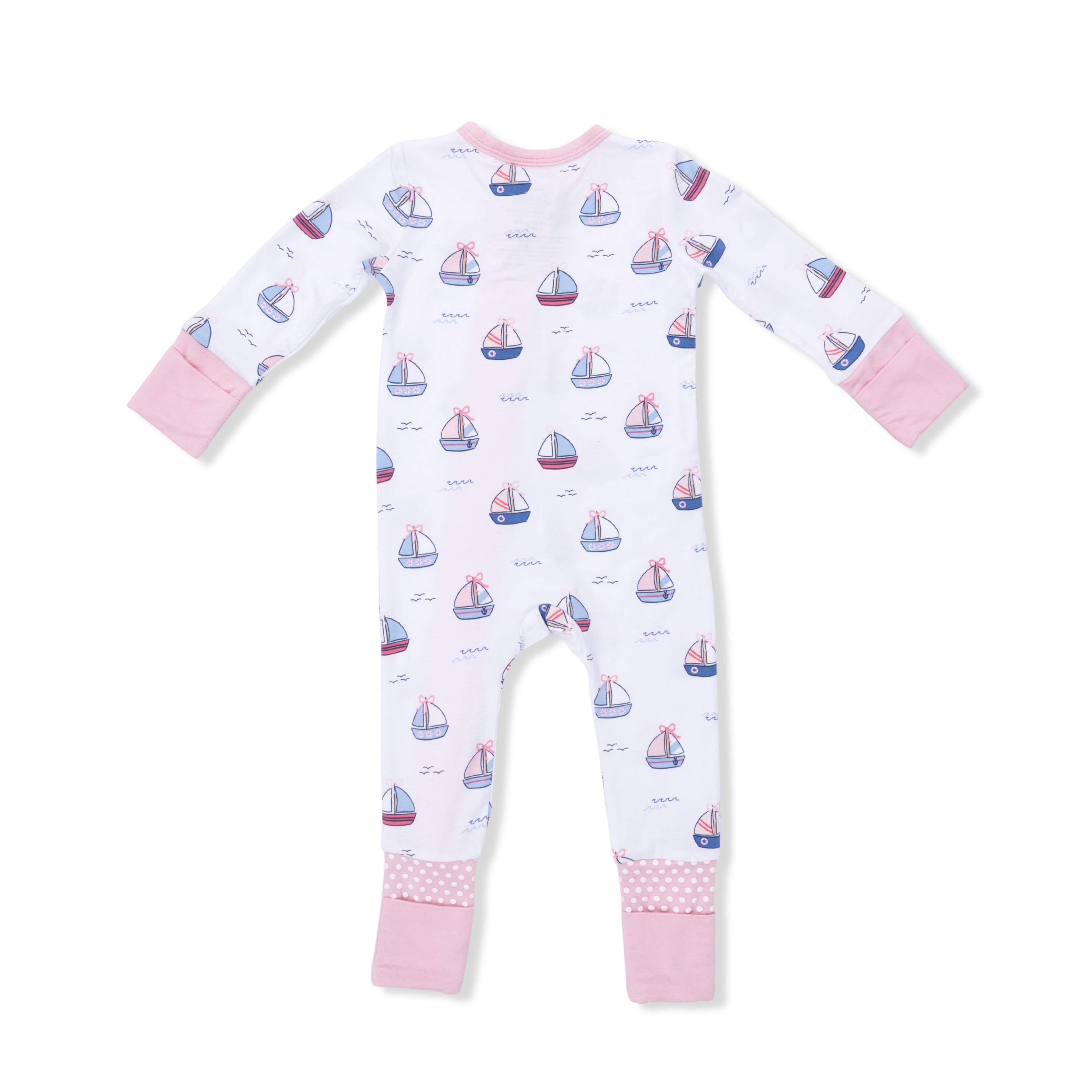 Convertible Romper - Bubbly Sailboats Pink