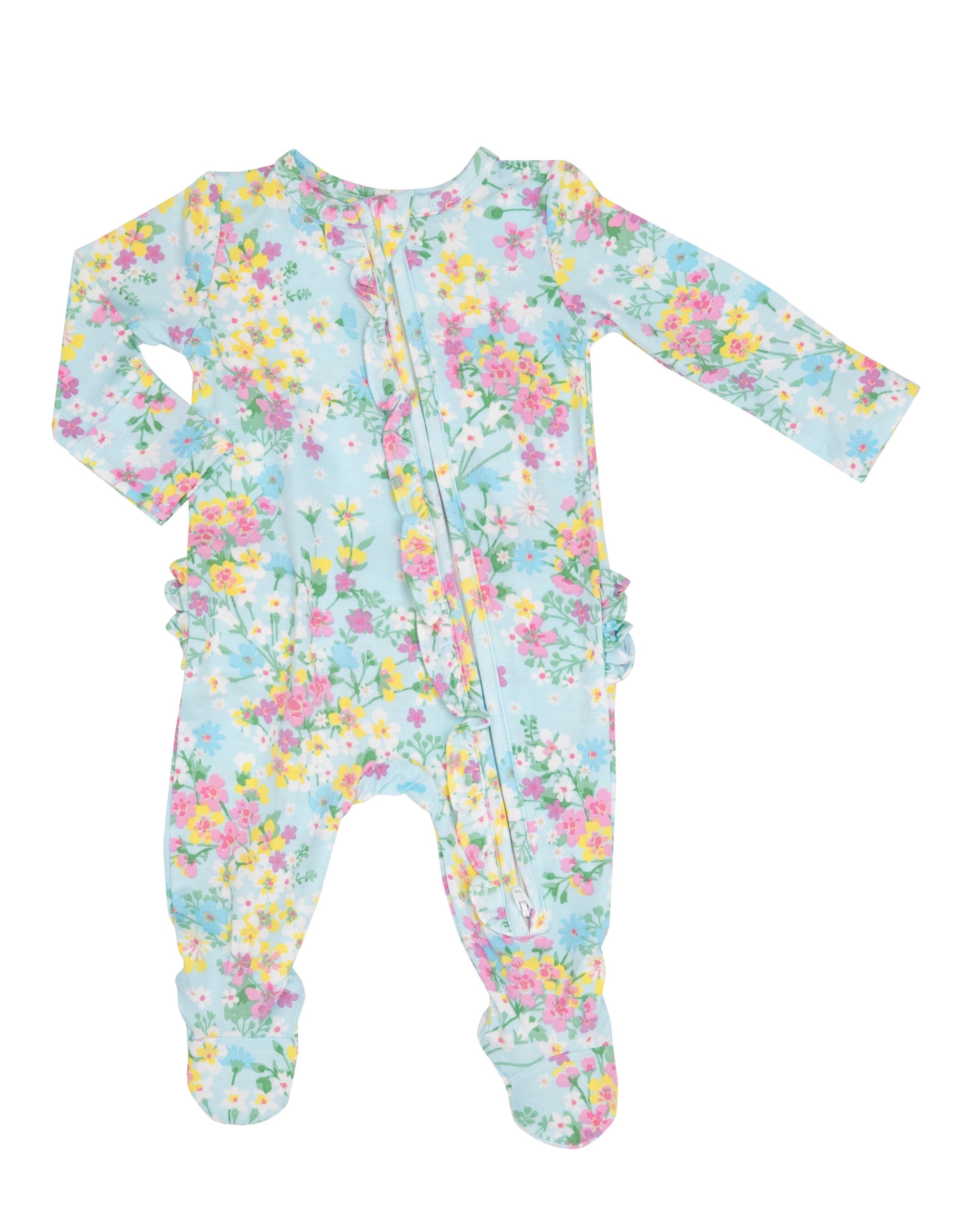 2 Way Ruffle Zipper Footie - Little Buttercup Floral