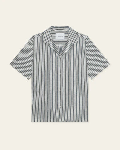Stripe Cotton-Linen SS Shirt - Dark Denim Blue