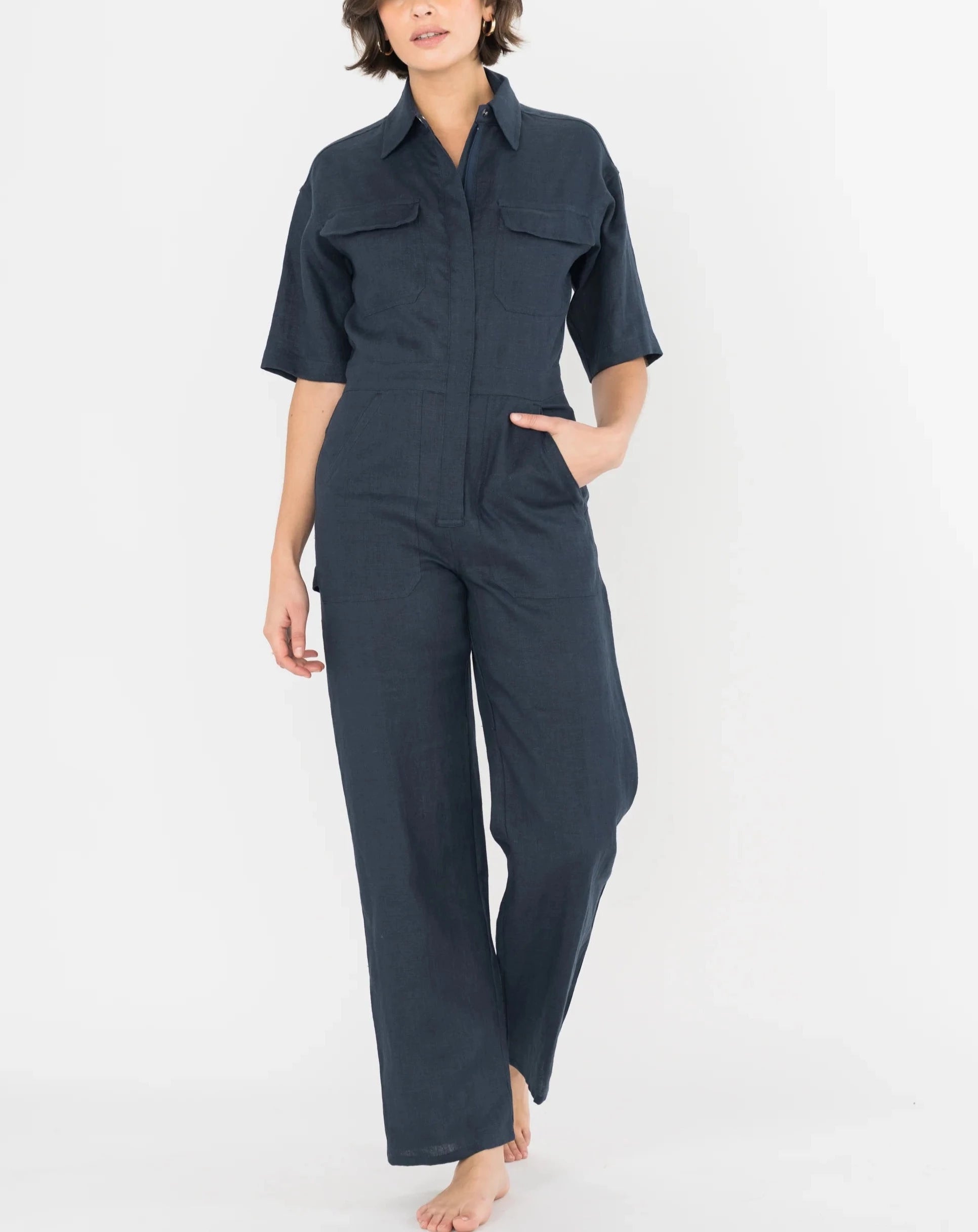 Rivet Utility Dynamo Jumpsuit - Navy Linen