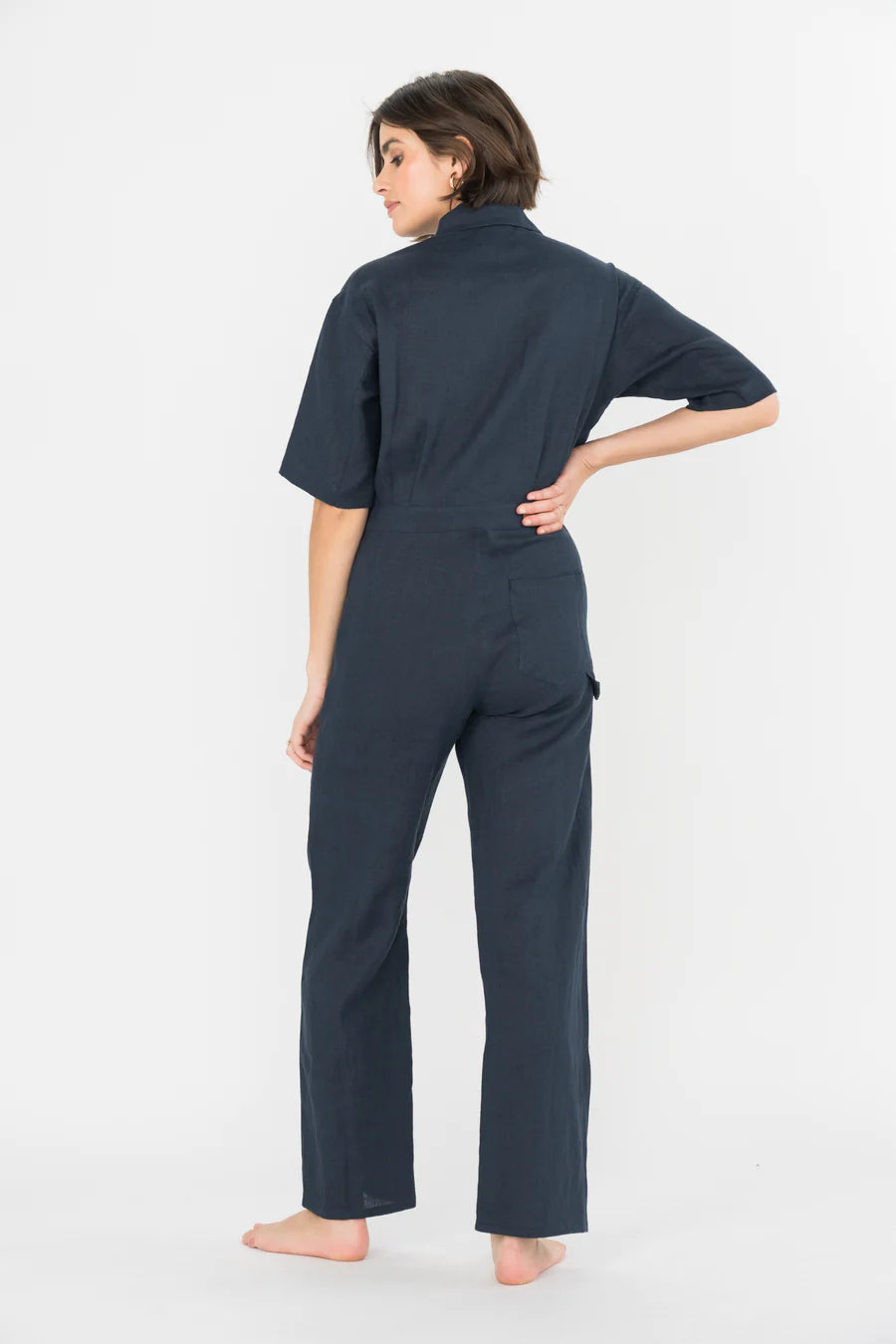 Rivet Utility Dynamo Jumpsuit - Navy Linen