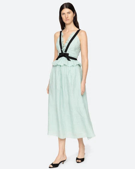 knee length dresses for ladies Thalia Gathered Square Neck Bias Midi Dress – Endless main image 0