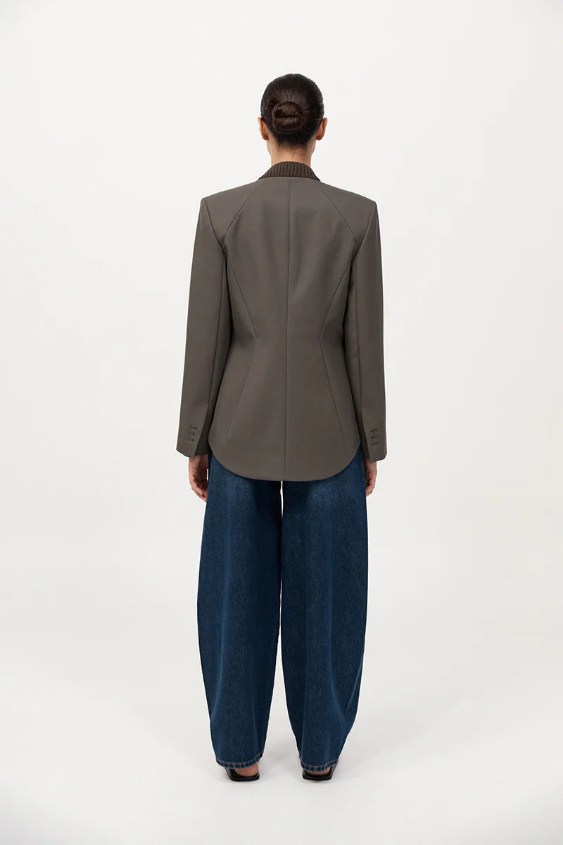 Rib Collar Blazer - Khaki