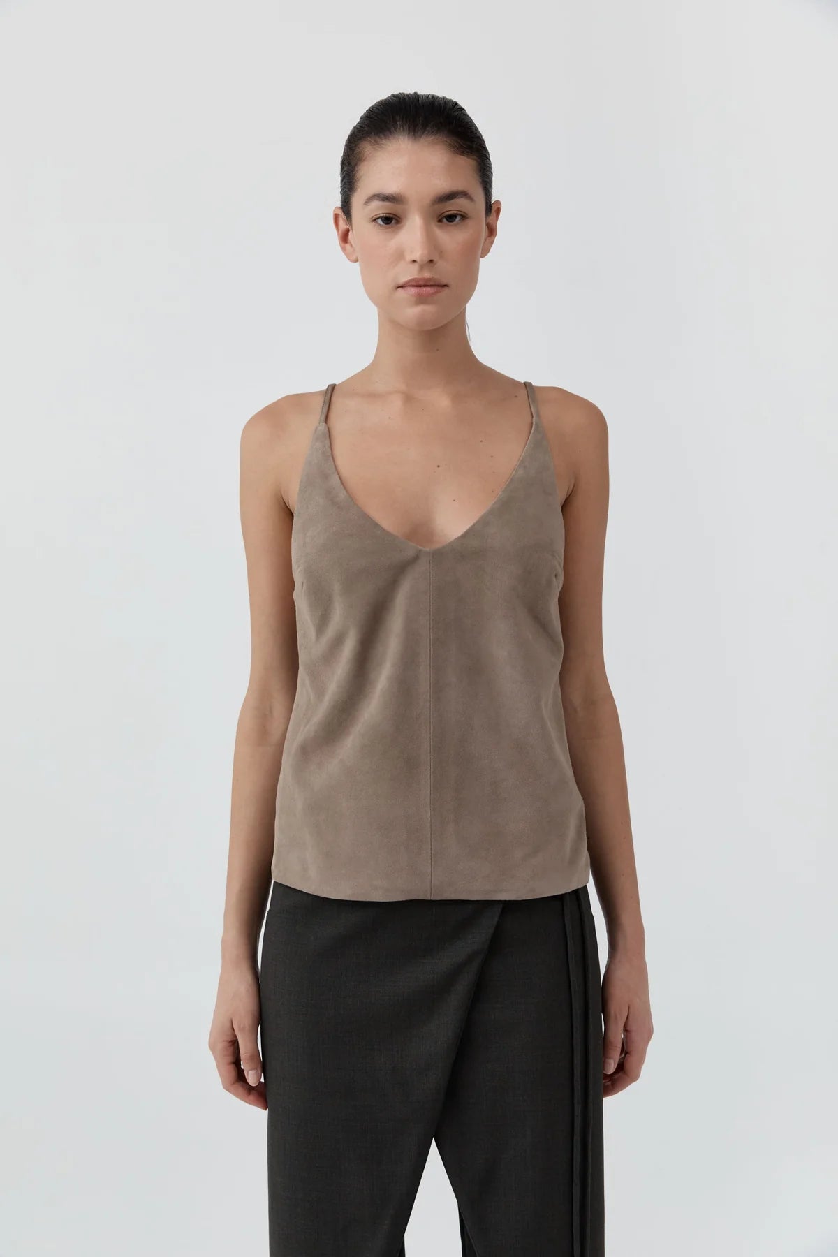 Suede Low Back Tie Top - Earth