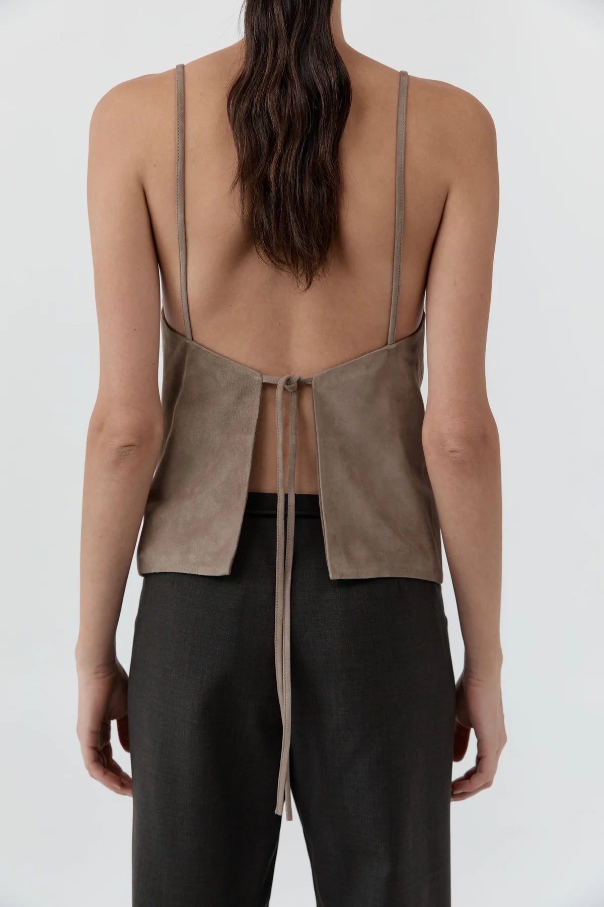 Suede Low Back Tie Top - Earth