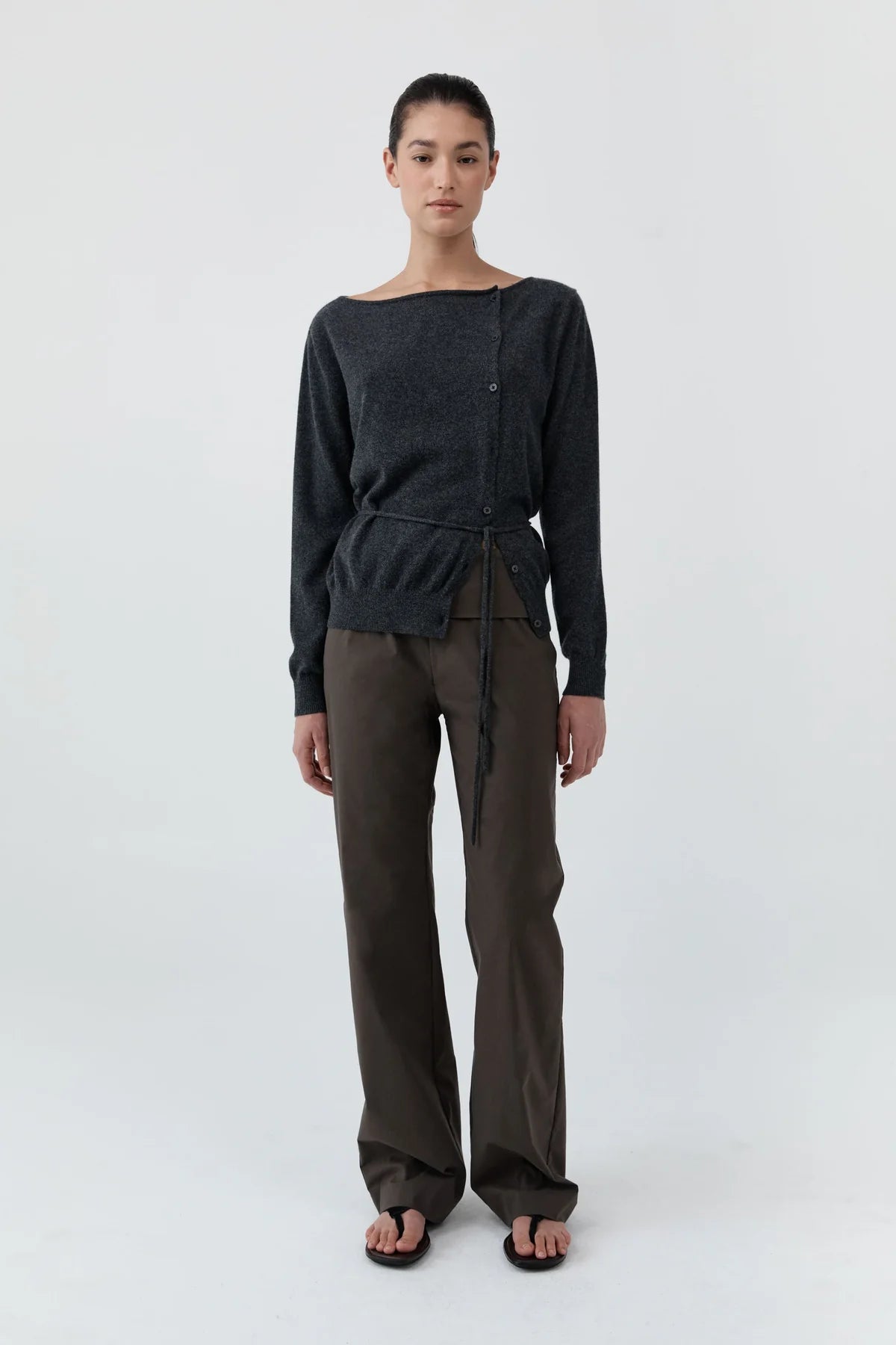 Cashmere Asymm Cardigan - Charcoal Melange