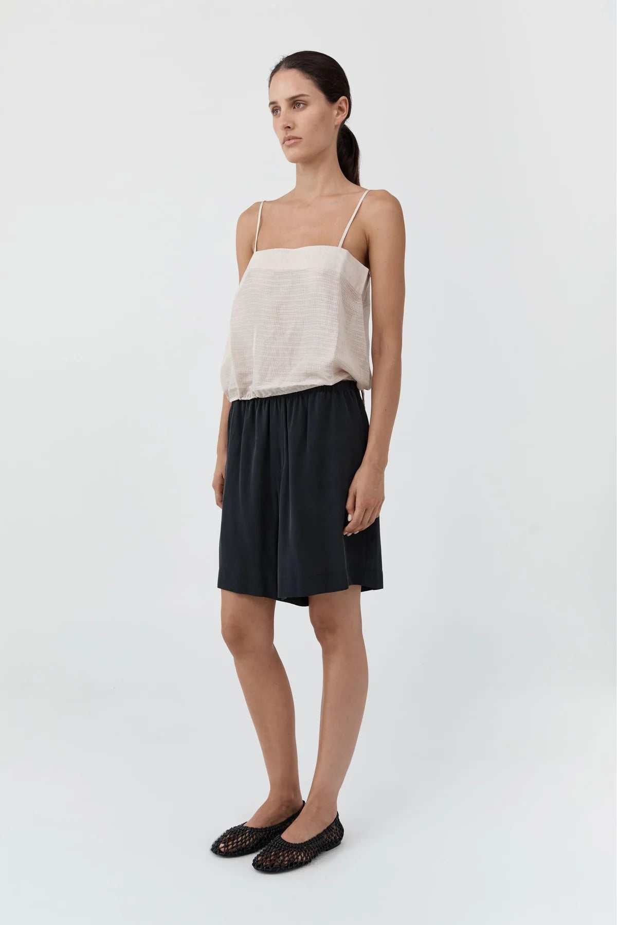 Woven Check Drawstring Cami - Soft Ash
