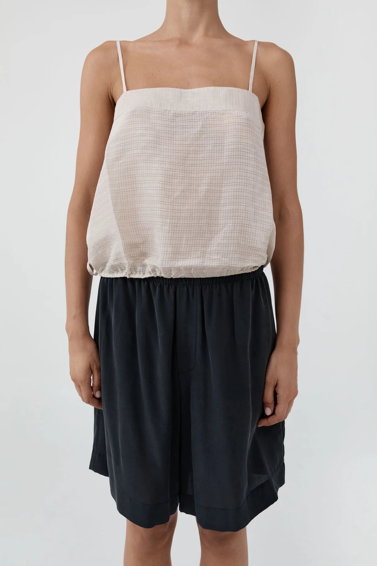 Woven Check Drawstring Cami - Soft Ash