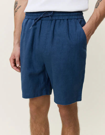 Drawstring Linen Shorts - Dark Denim Blue