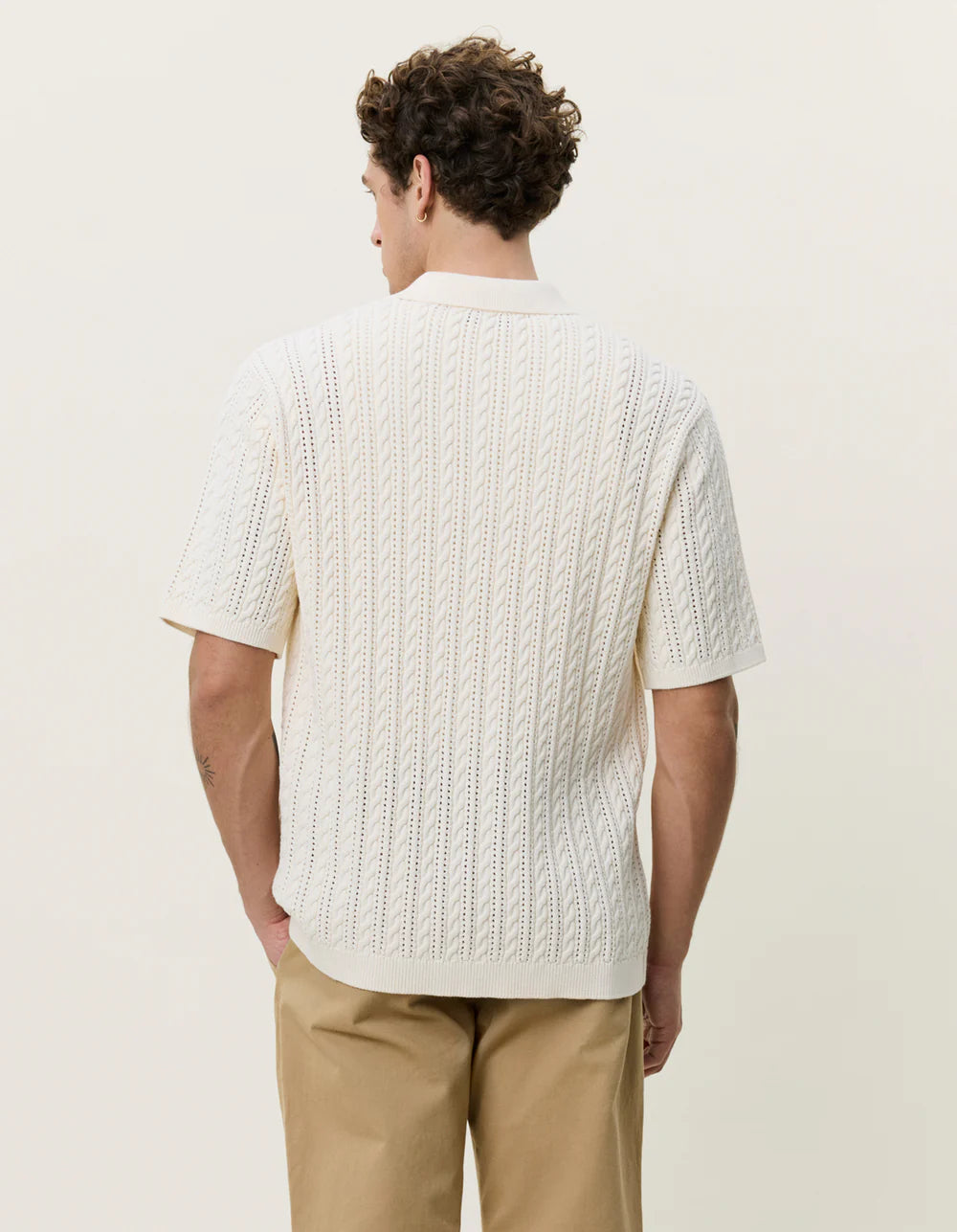 Cable Knitted SS Shirt - Eggnog White