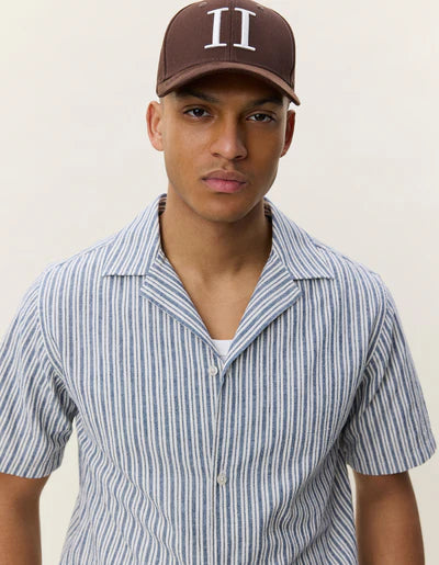 Stripe Cotton-Linen SS Shirt - Dark Denim Blue