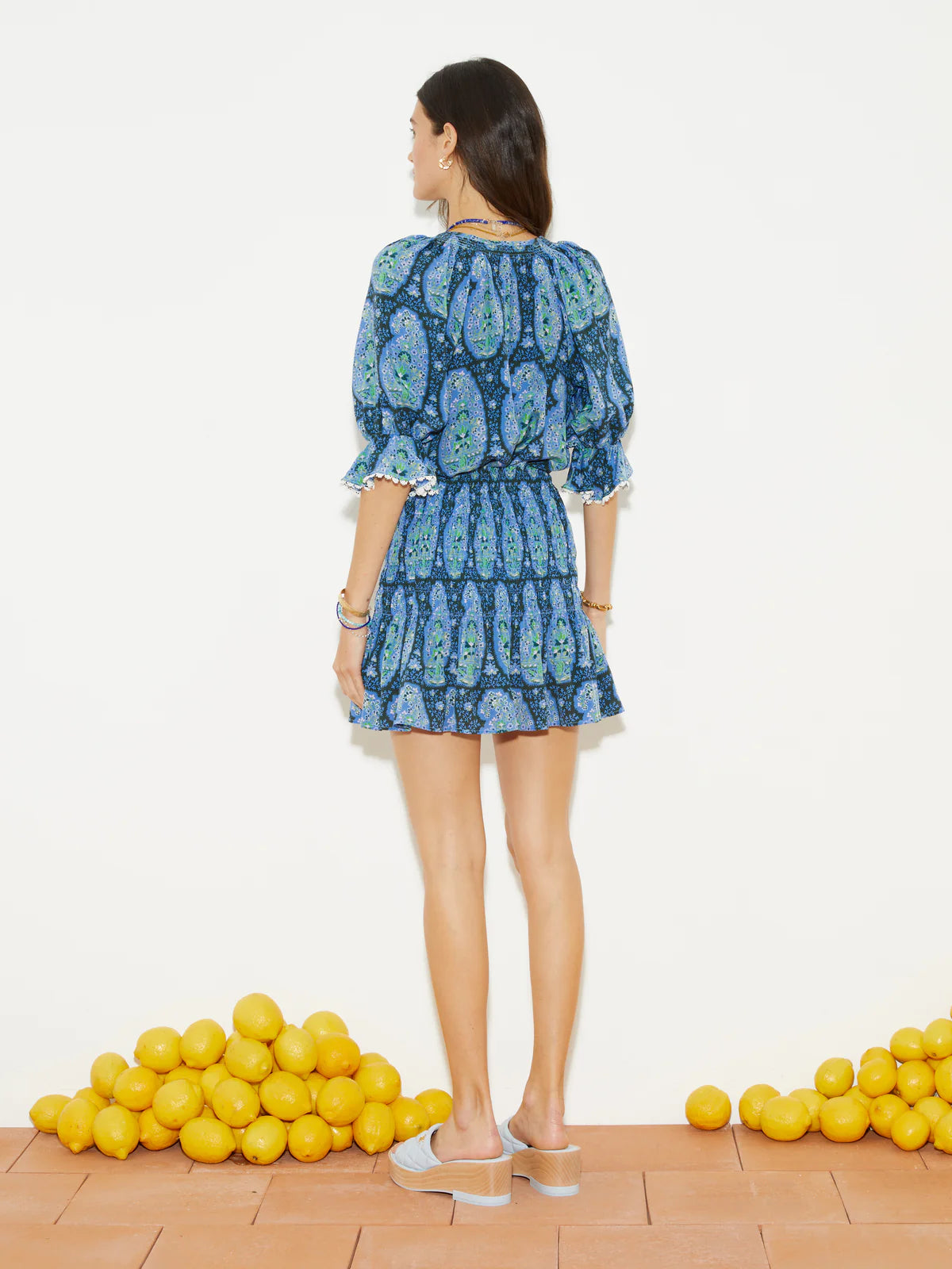 Onda Shirred Mini Skirt - Blues Paisley