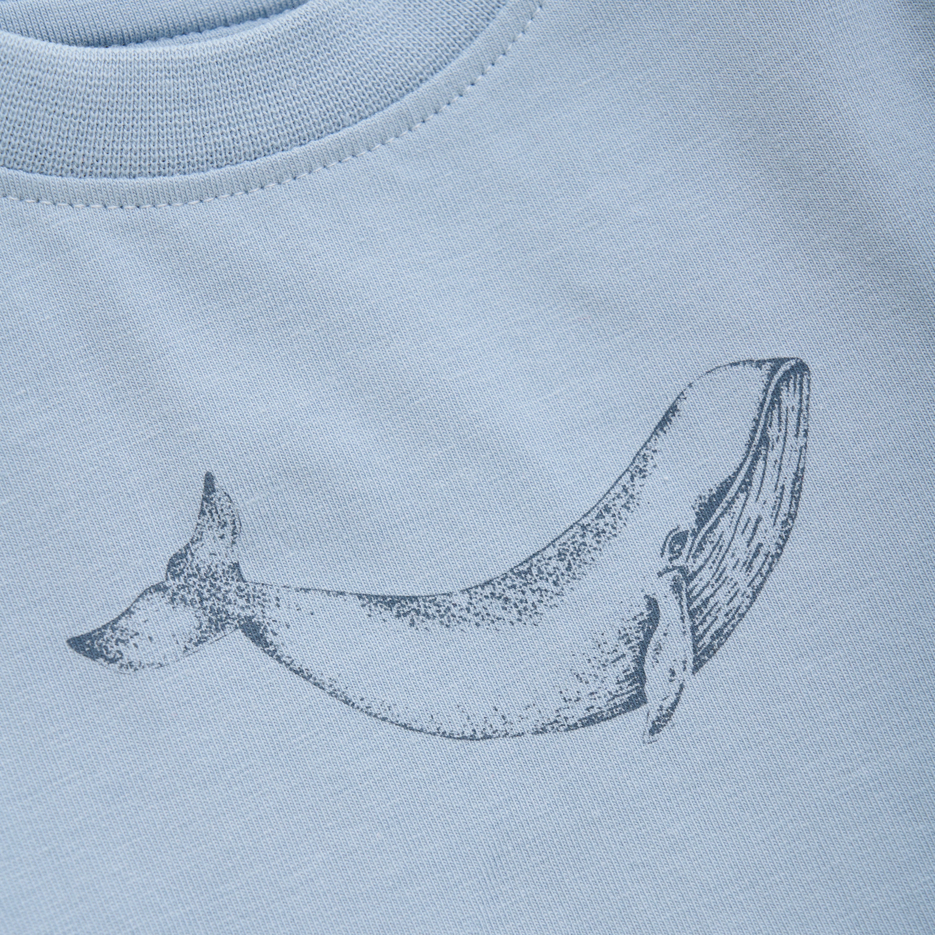 Whale Print T-Shirt and Pants Set - Dusty Blue and Cement