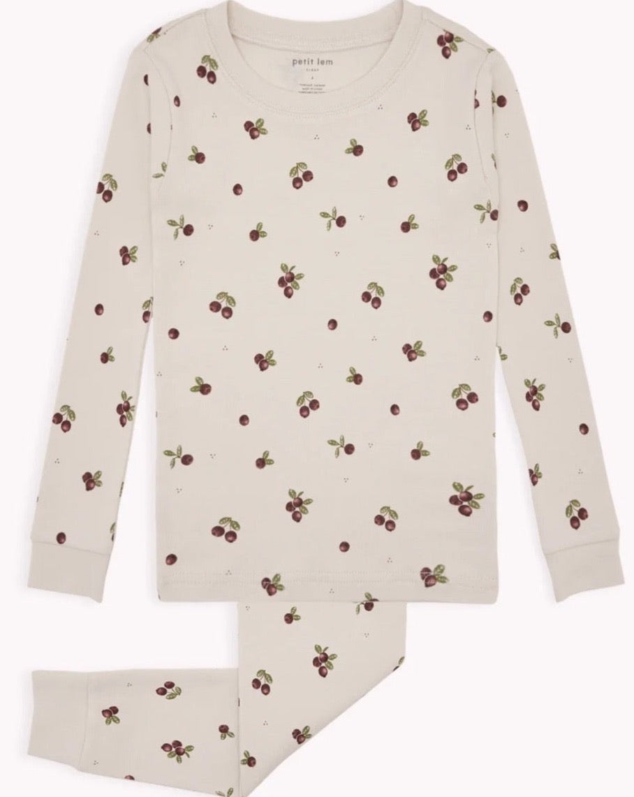 Cranberry Print on Creme PJ Set