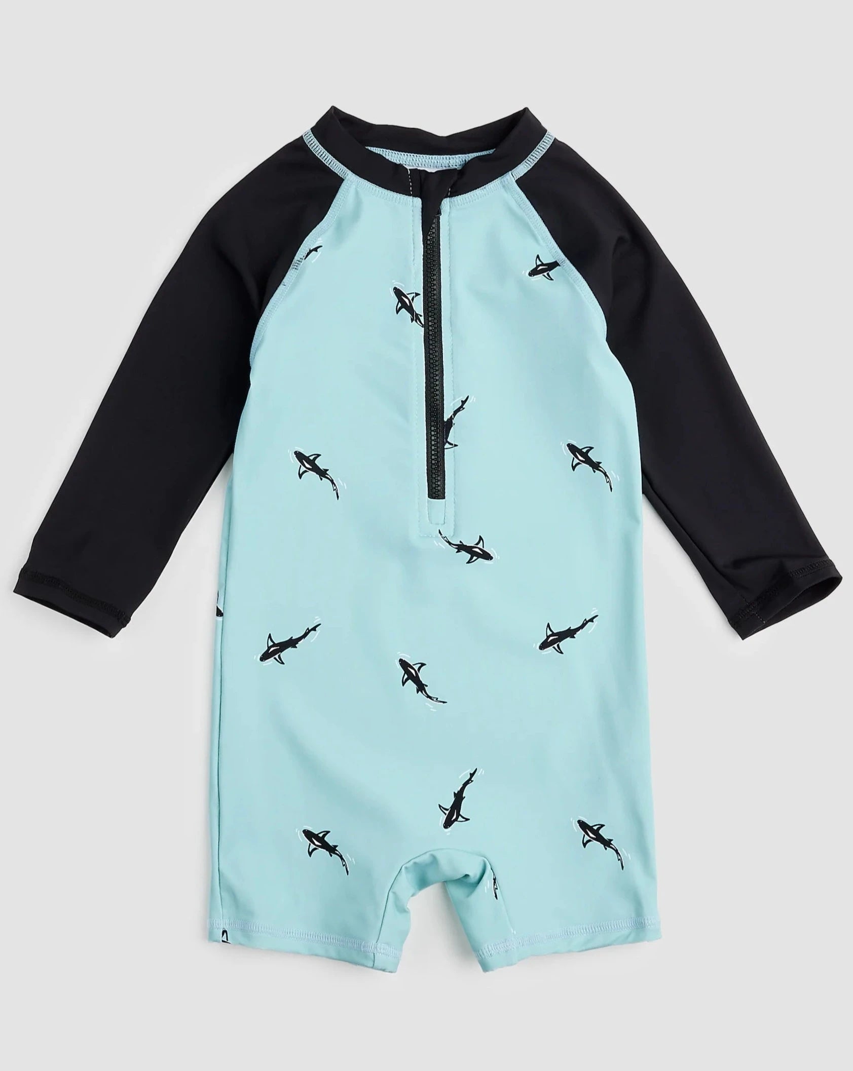 Sharks Print On Aqua Swim Romper