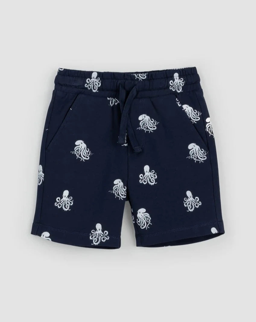 Kraken Print on Navy Short-Sleeve Sweatshirt and Short Set