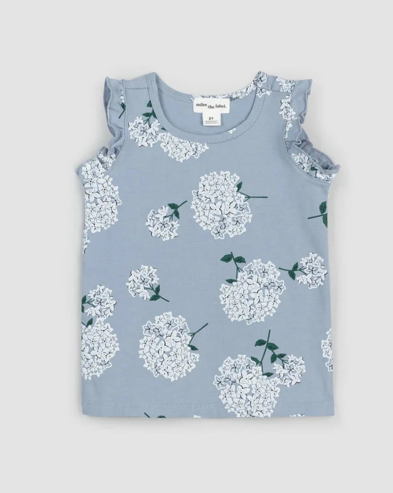 Hydrangea Print Sleeveless Empire Top and Chambray Girls' Shorts Set