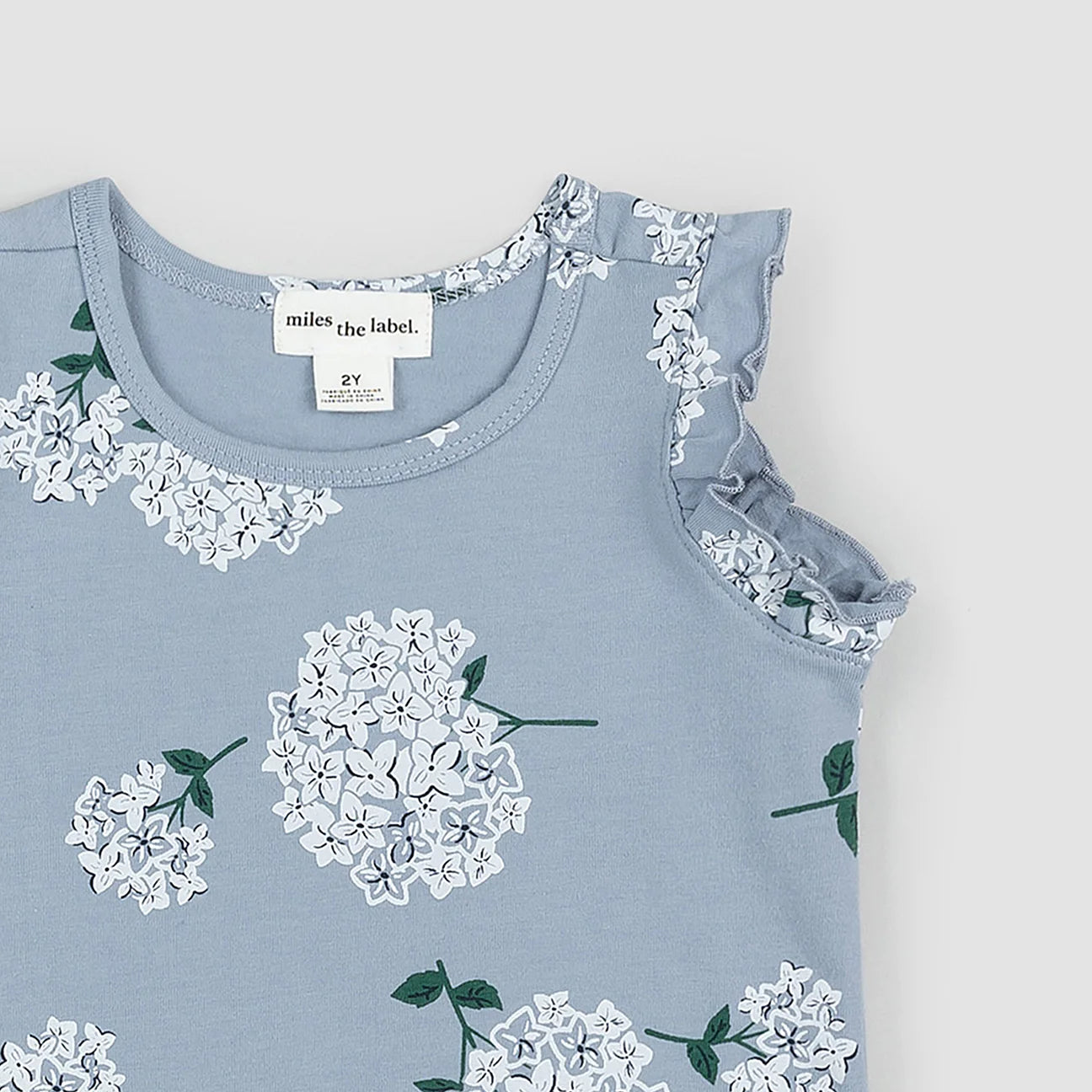 Hydrangea Print Sleeveless Empire Top and Chambray Girls' Shorts Set