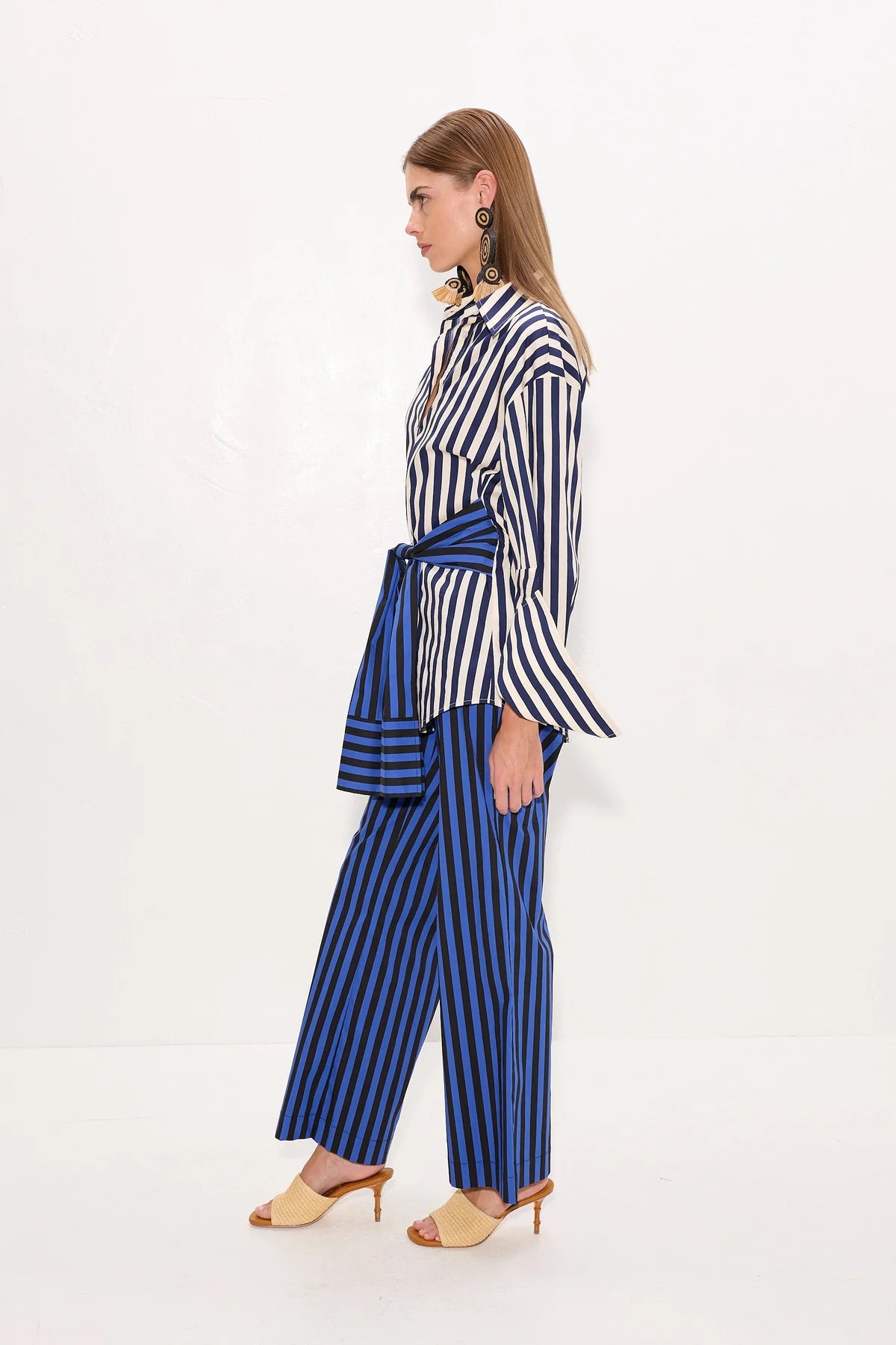 Pia Poplin Pant - Cobalt Stripe