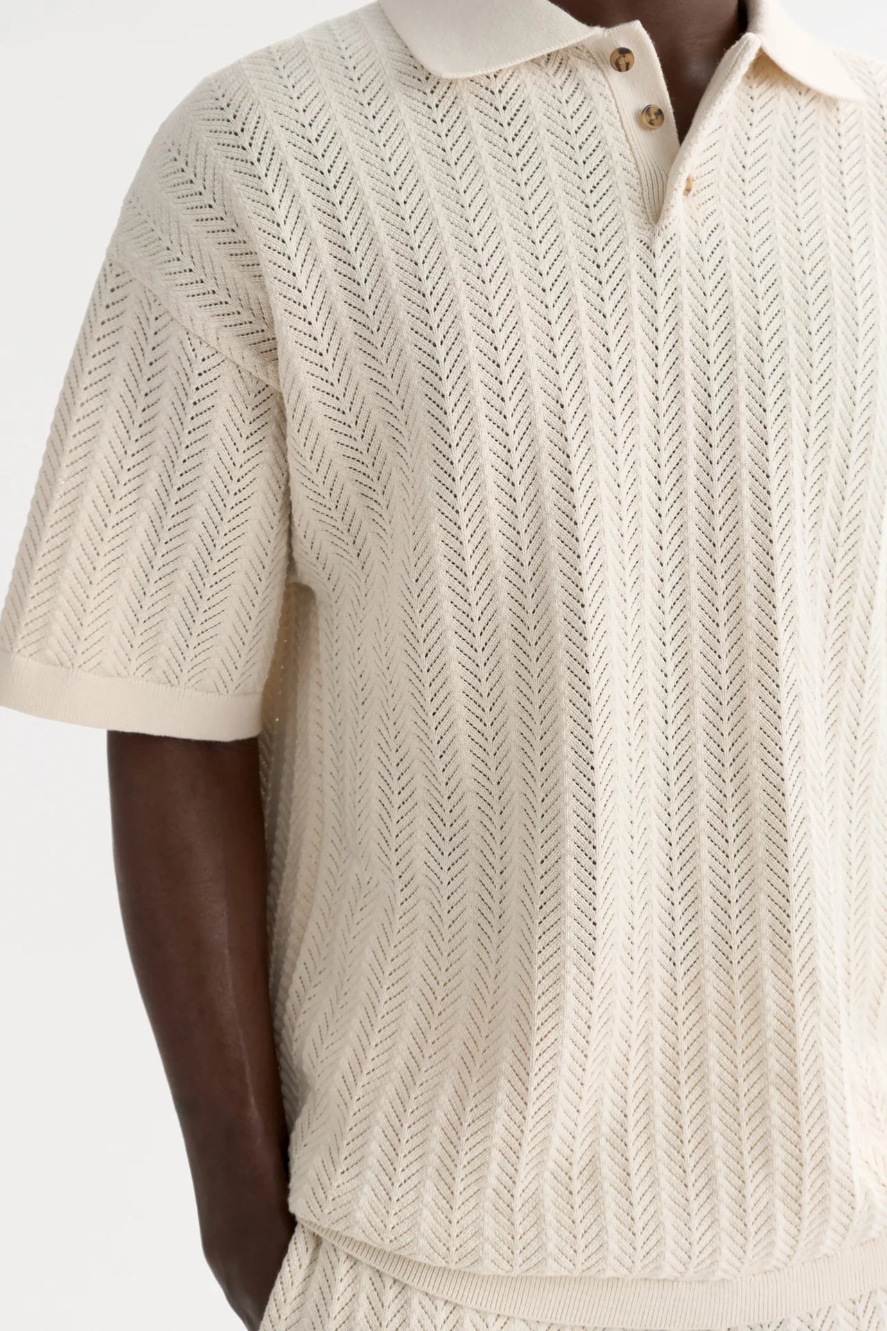 Men's Crochet Pique - Feather White