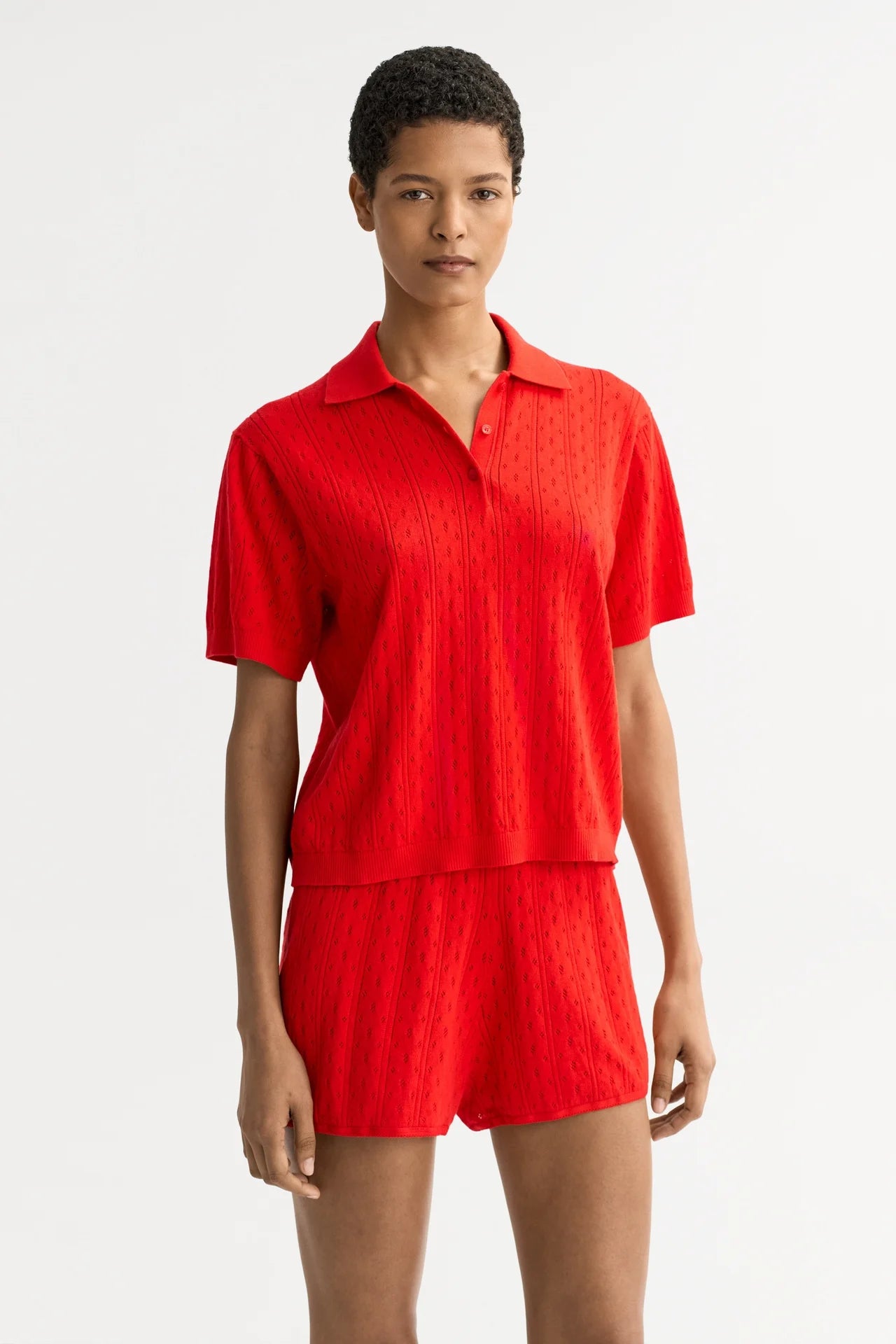 Pointelle Pique - Tomato