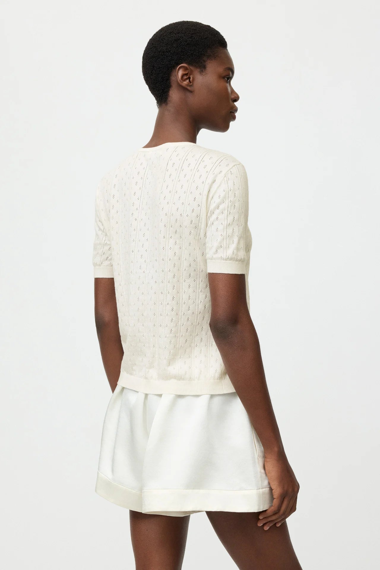 Pointelle Short Sleeve Cardigan - Feather White