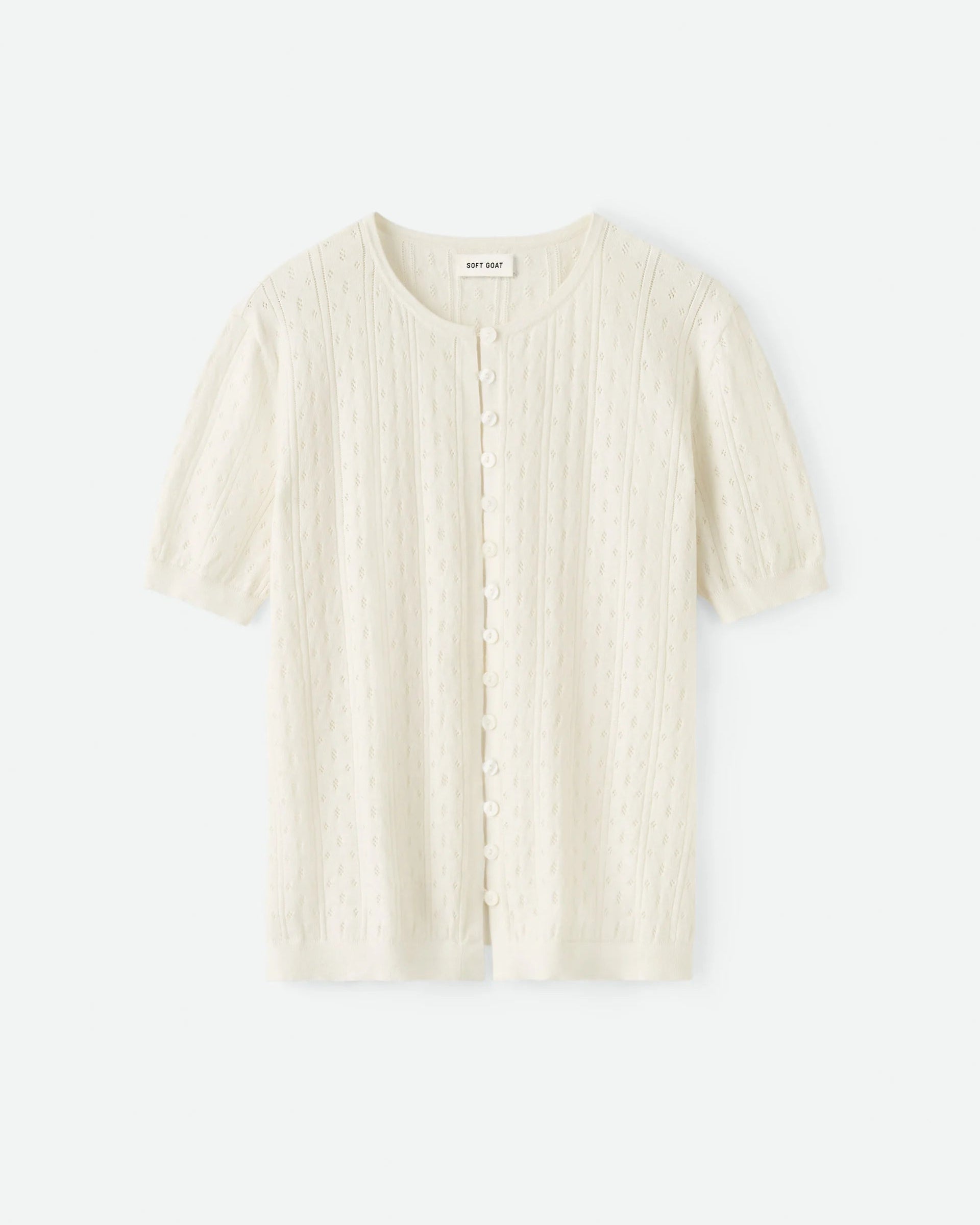 Pointelle Short Sleeve Cardigan - Feather White