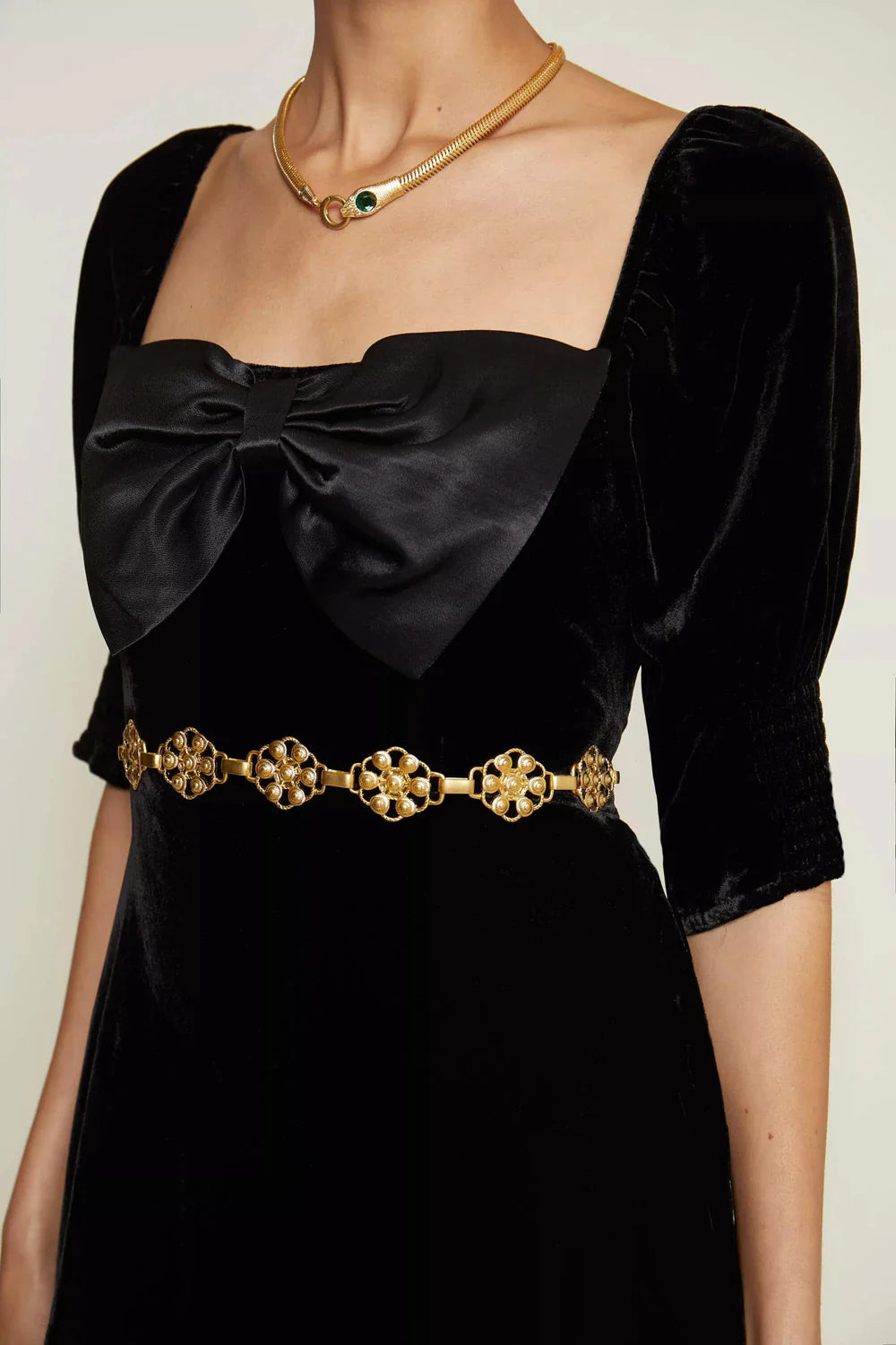 Celia Dress - Shimmer Embellishment Bow Black