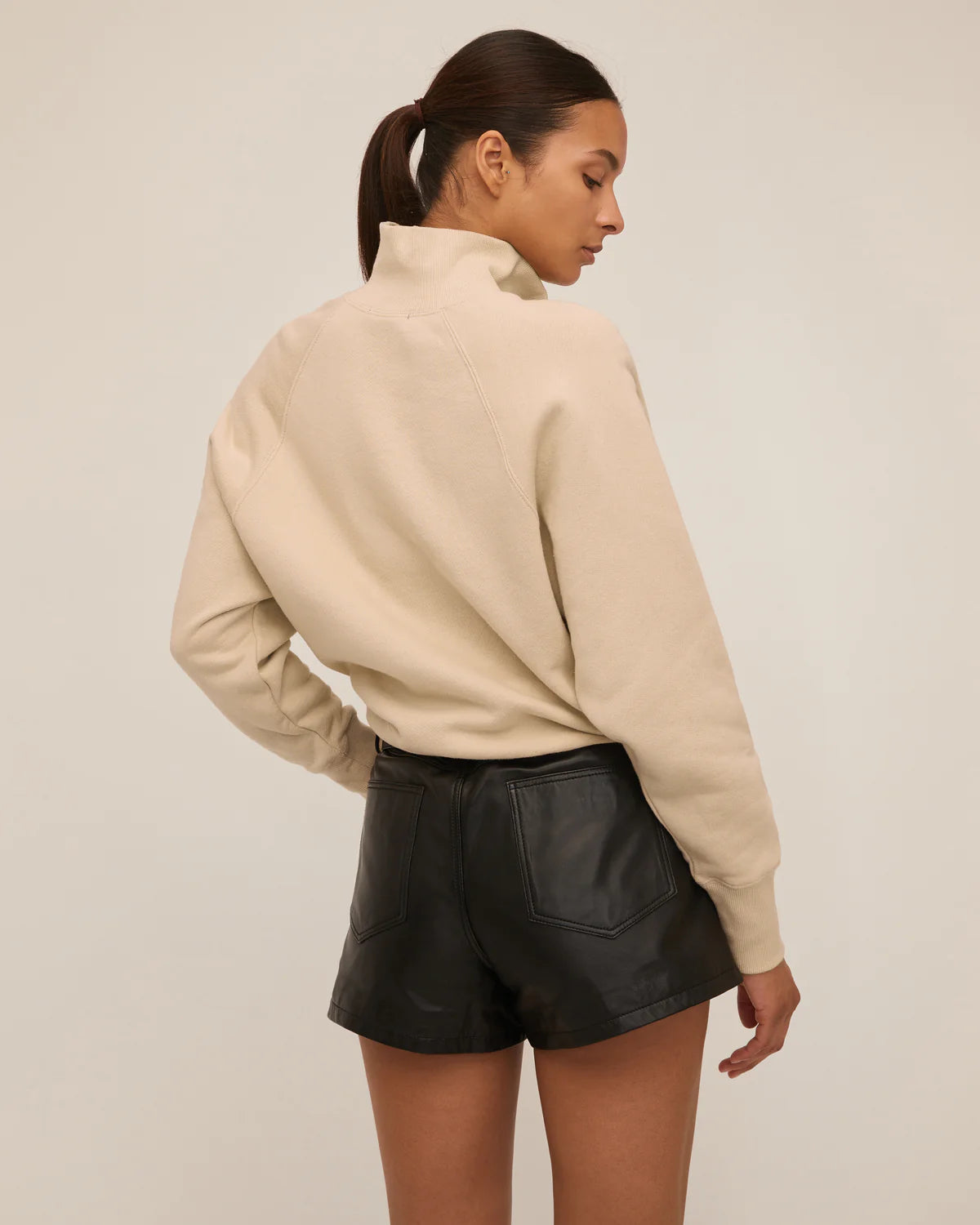 So Uptight French Terry Funnel Neck Zip Sweatshirt - Sand