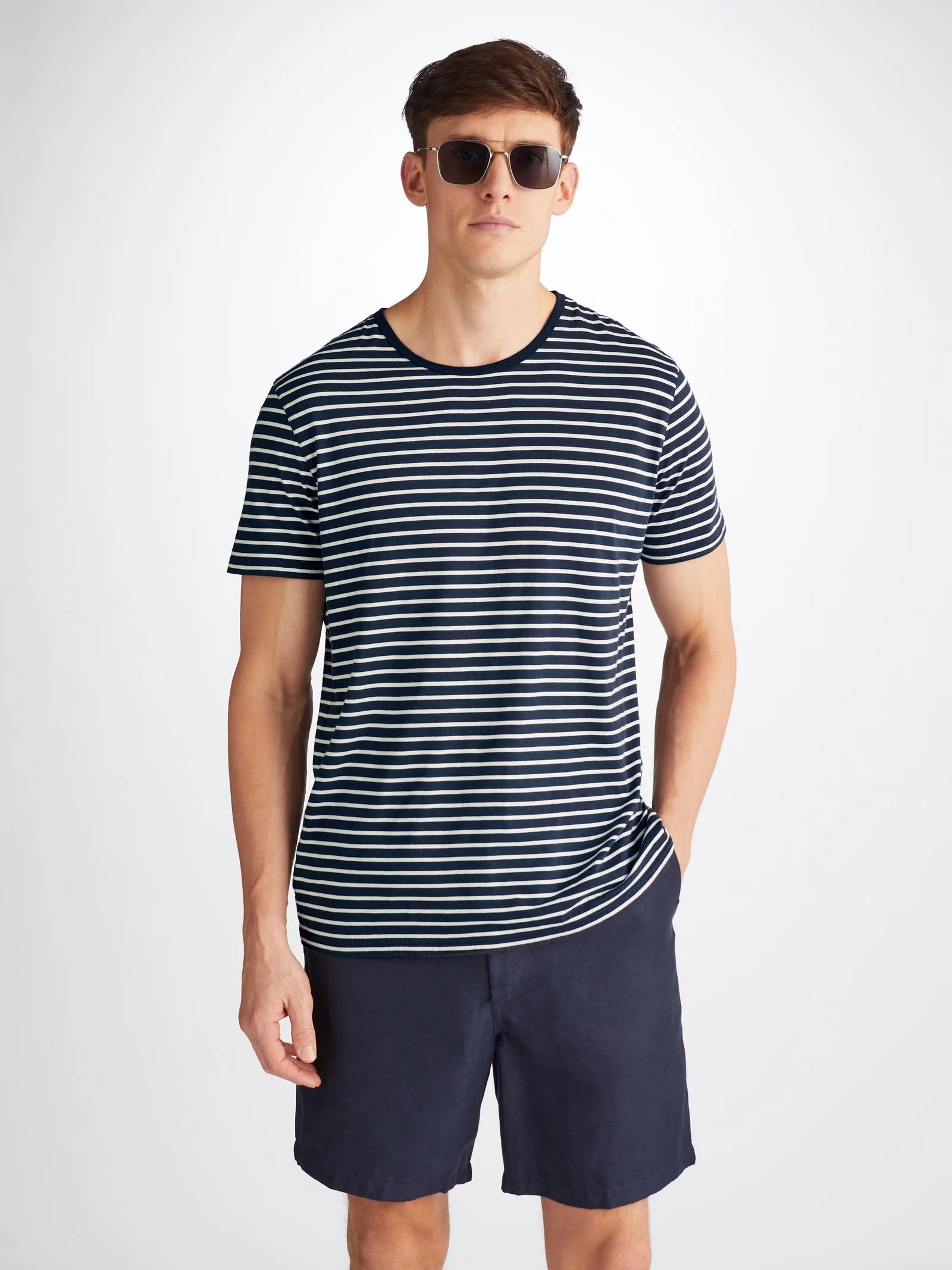 Ryder Pima Cotton T-Shirt - Navy/White