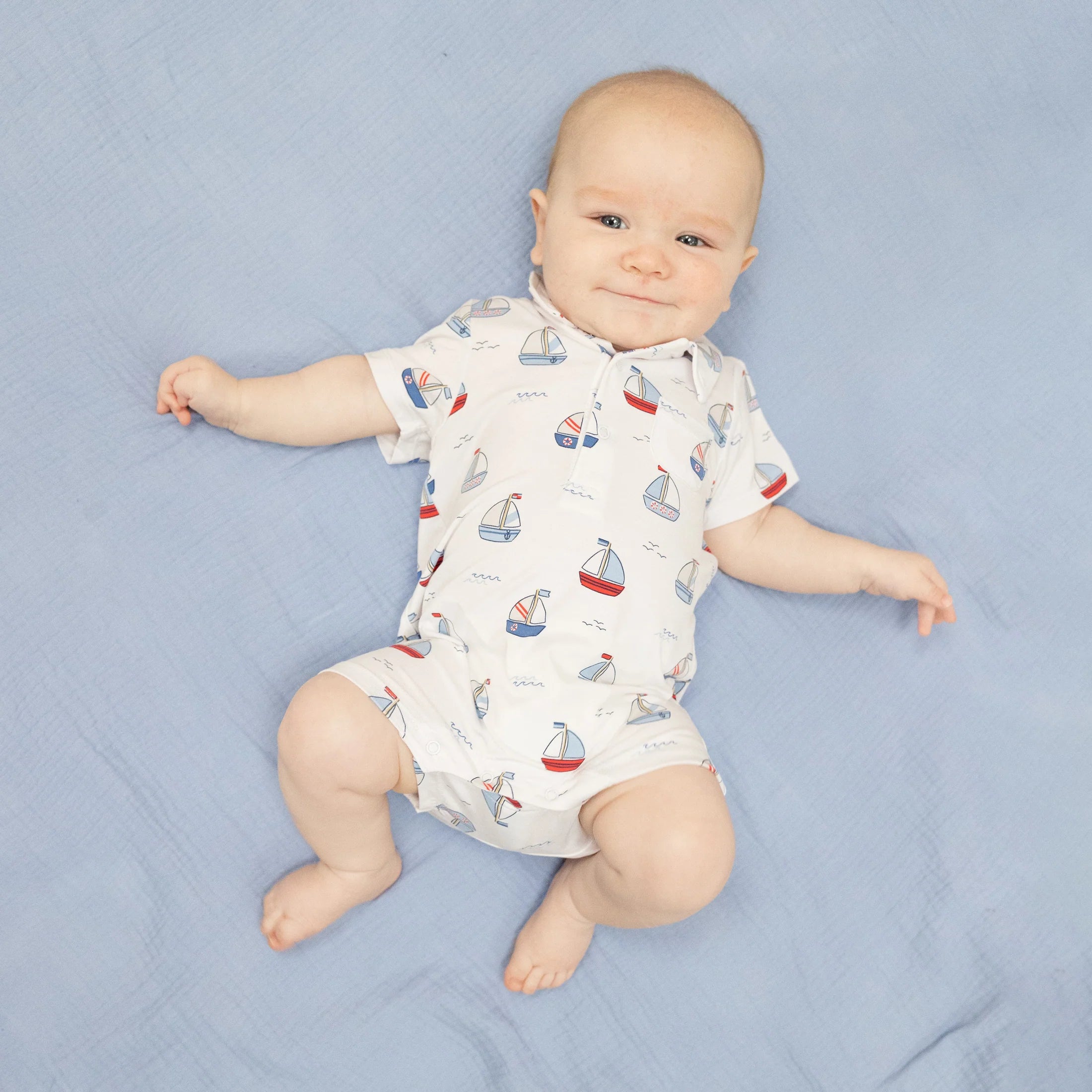 Polo Shortie - Bubbly Sailboats Blue