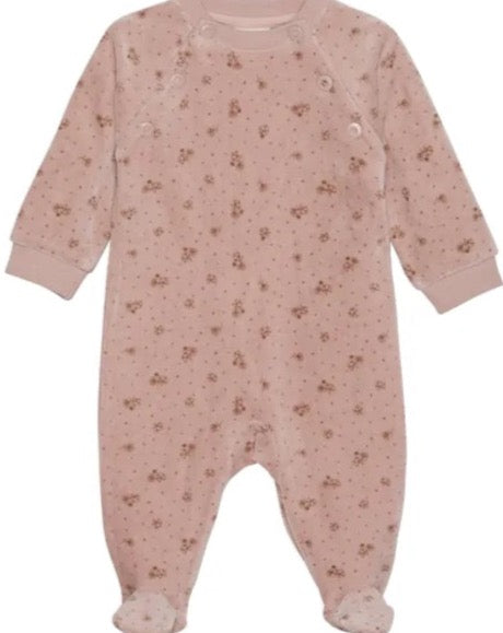 Velour Long Sleeve Romper - Misty Rose