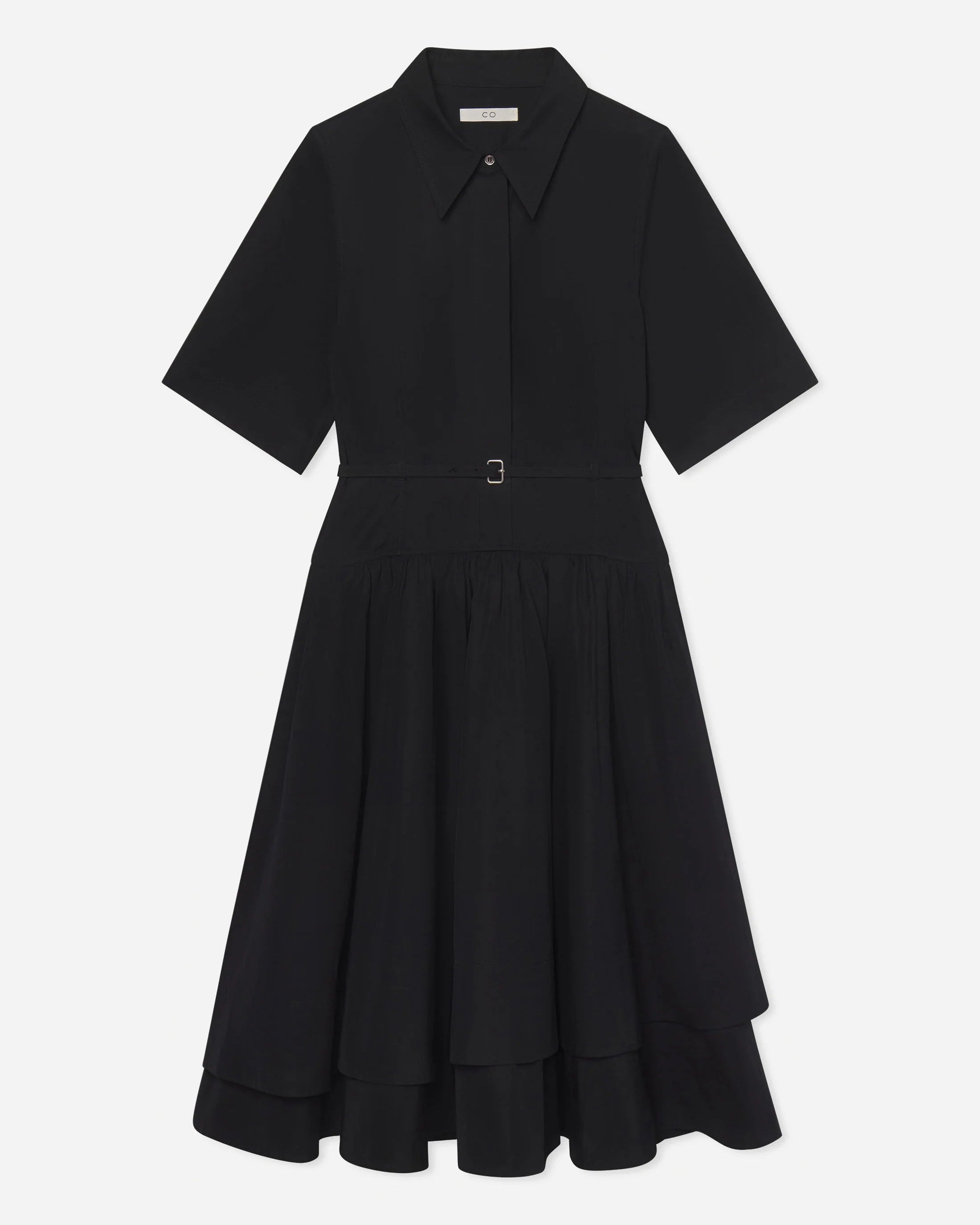 Short Sleeve Belted Dress - Black
