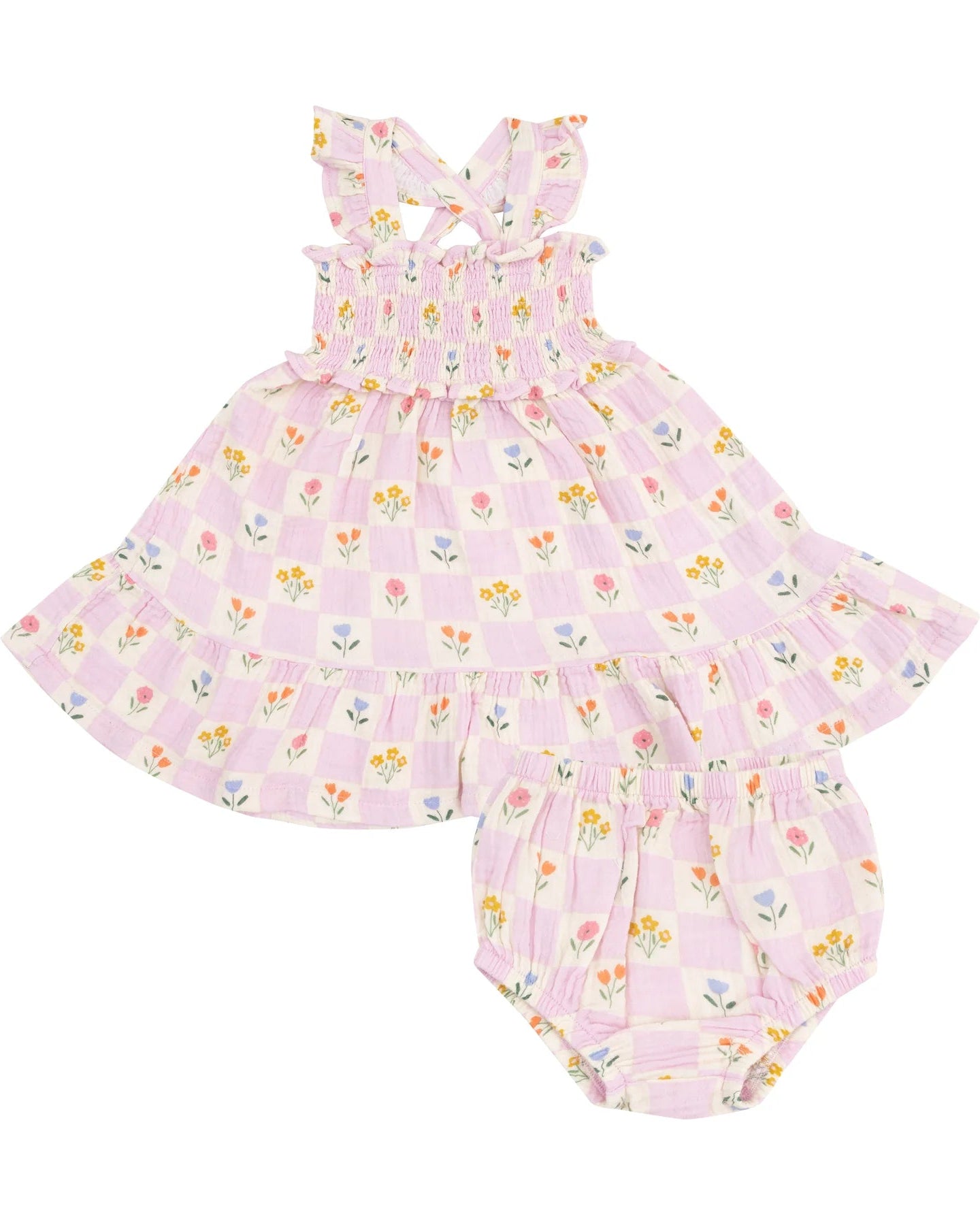 Smocked Ruffle Sundress & Diaper Cover - Floral Check