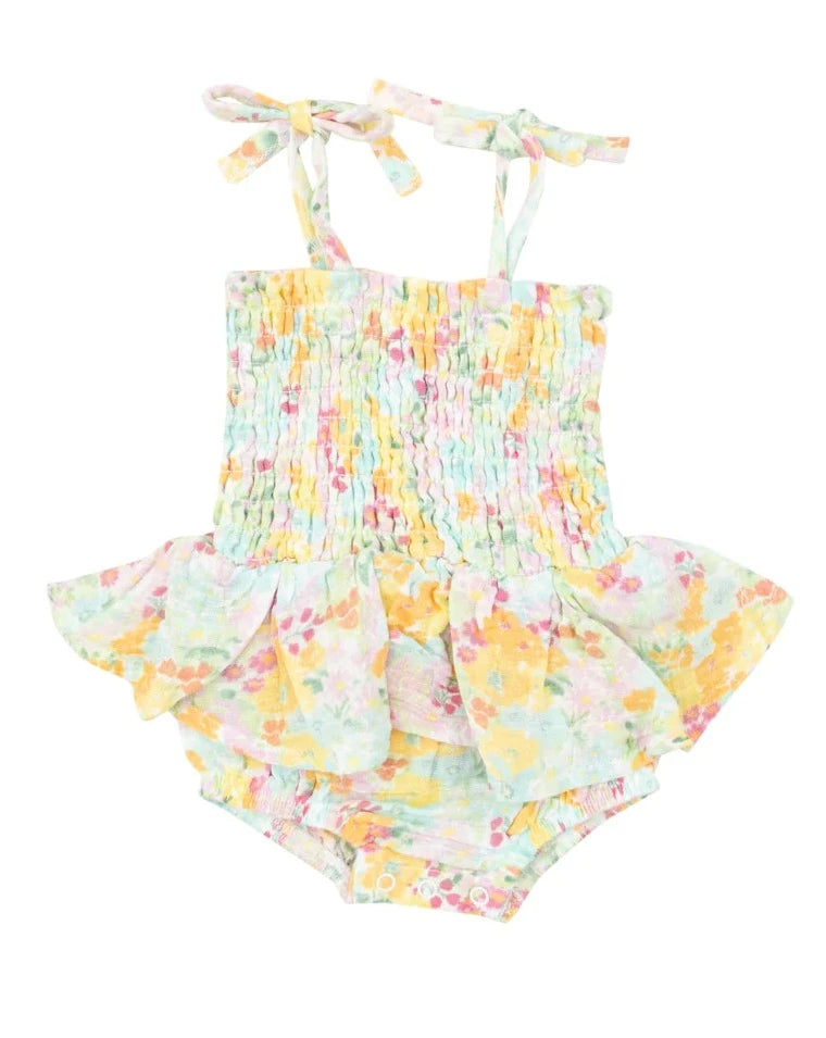 Smocked Bubble with Skirt - Spring Meadow