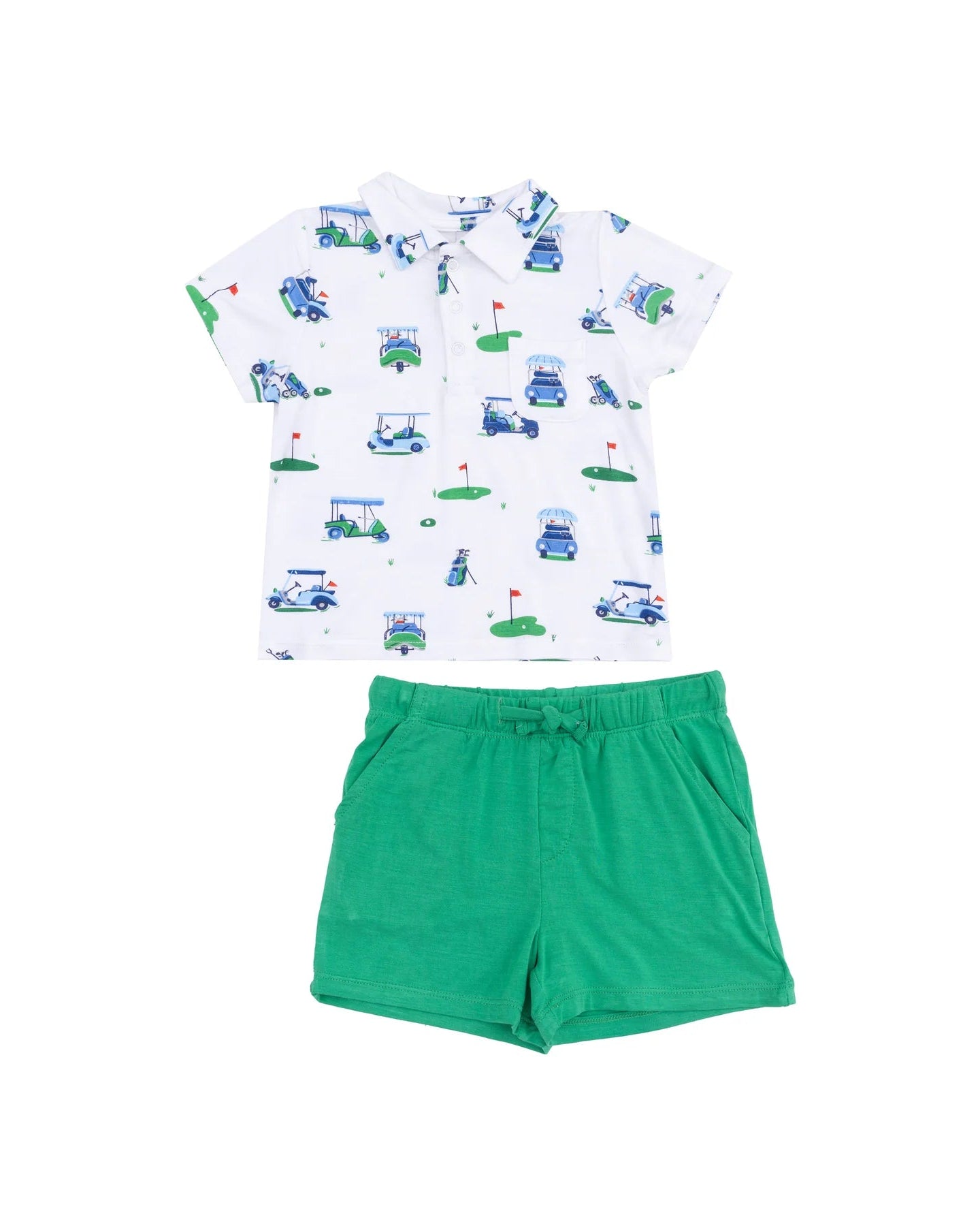 Polo Shirt & Short Set - Vintage Golf Carts Blue