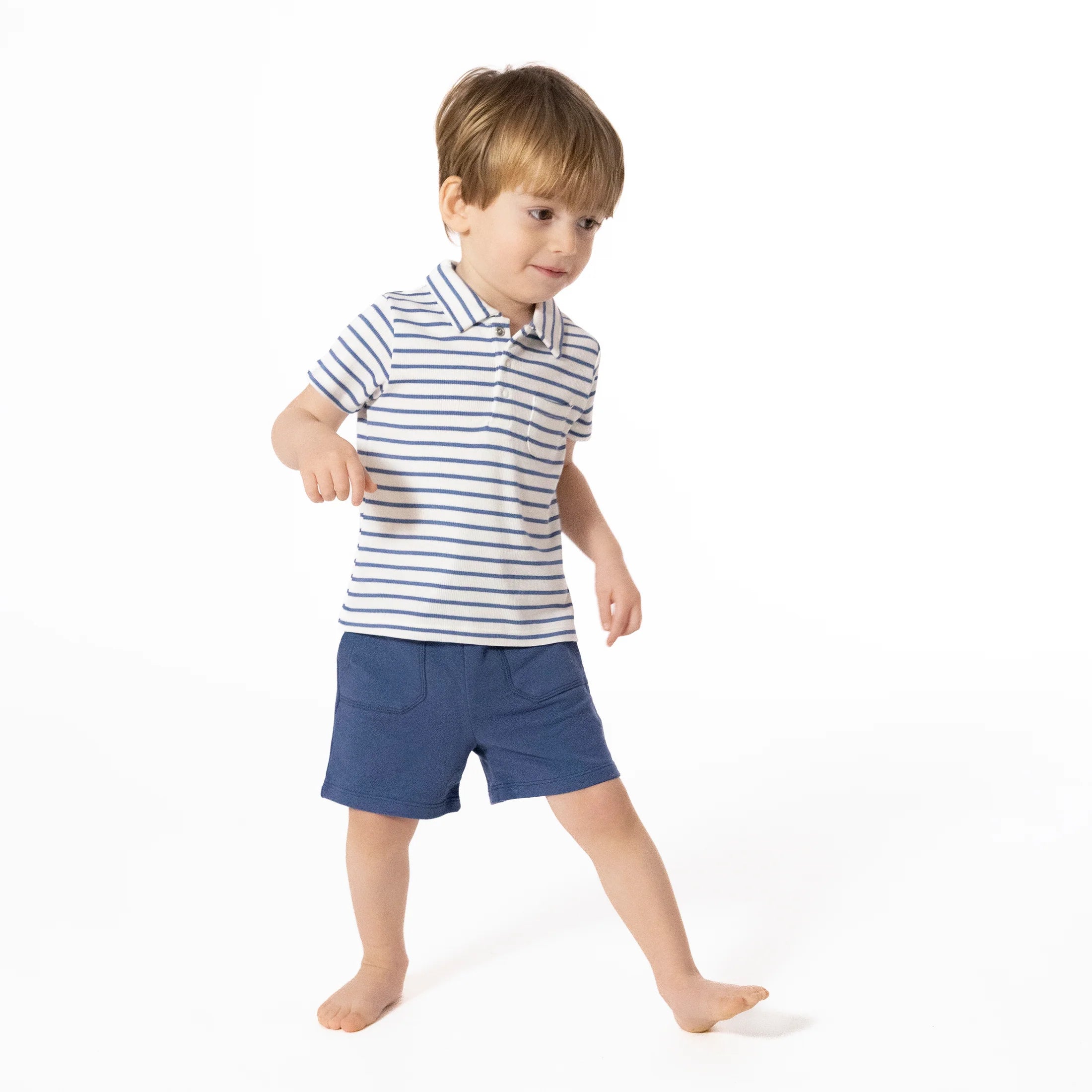 Polo with Everyday Short - Navy Stripe