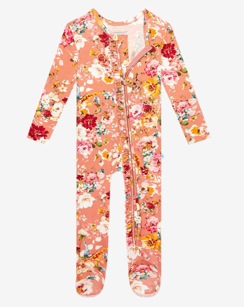 Footie Ruffled Zippered One Piece - Celia