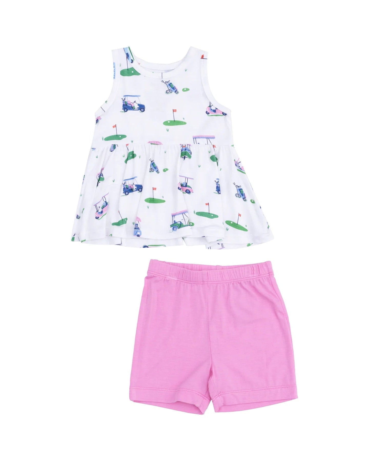 Peplum Tank Top and Bike Short - Vintage Golf Carts Pink