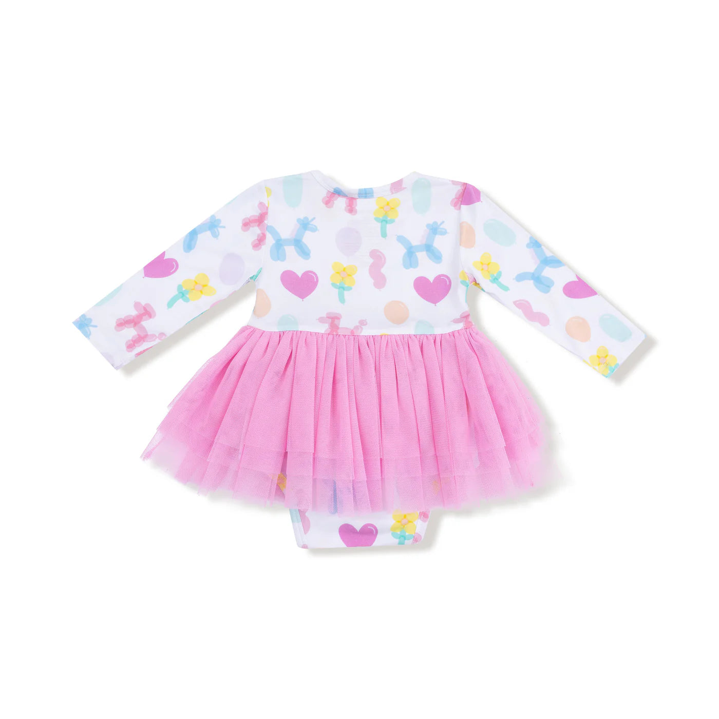 Long Sleeve Tutu Bodysuit - Balloon Animals Pink