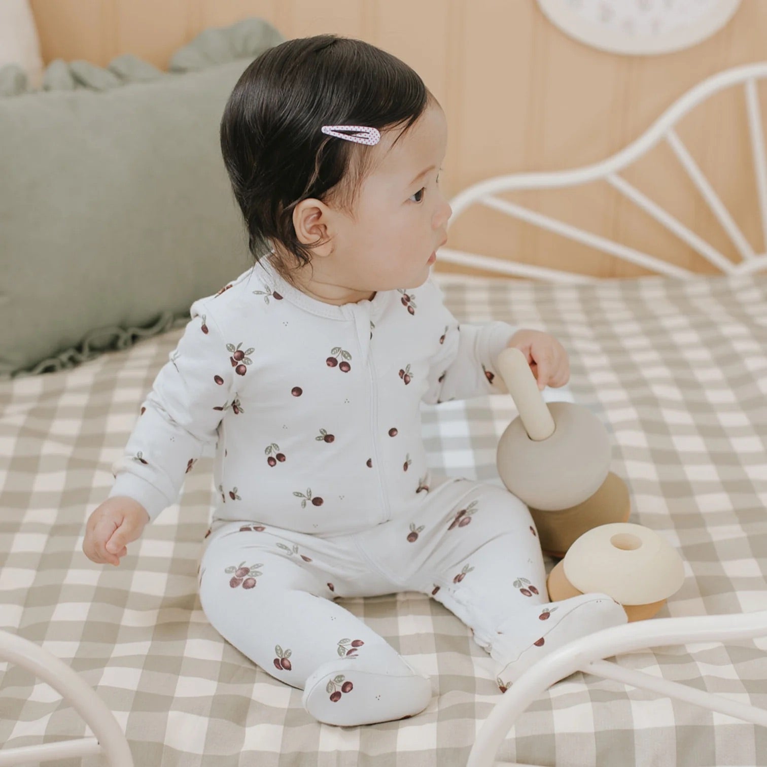 Cranberry Print on Creme Footed Sleeper