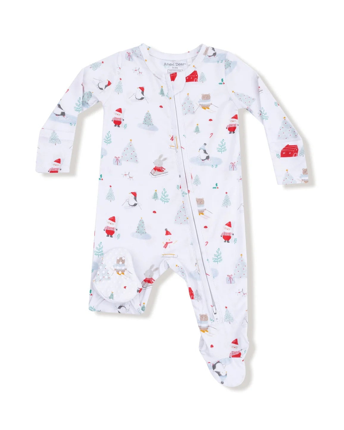 2 Way Zipper Footie - Santa Ski Friends