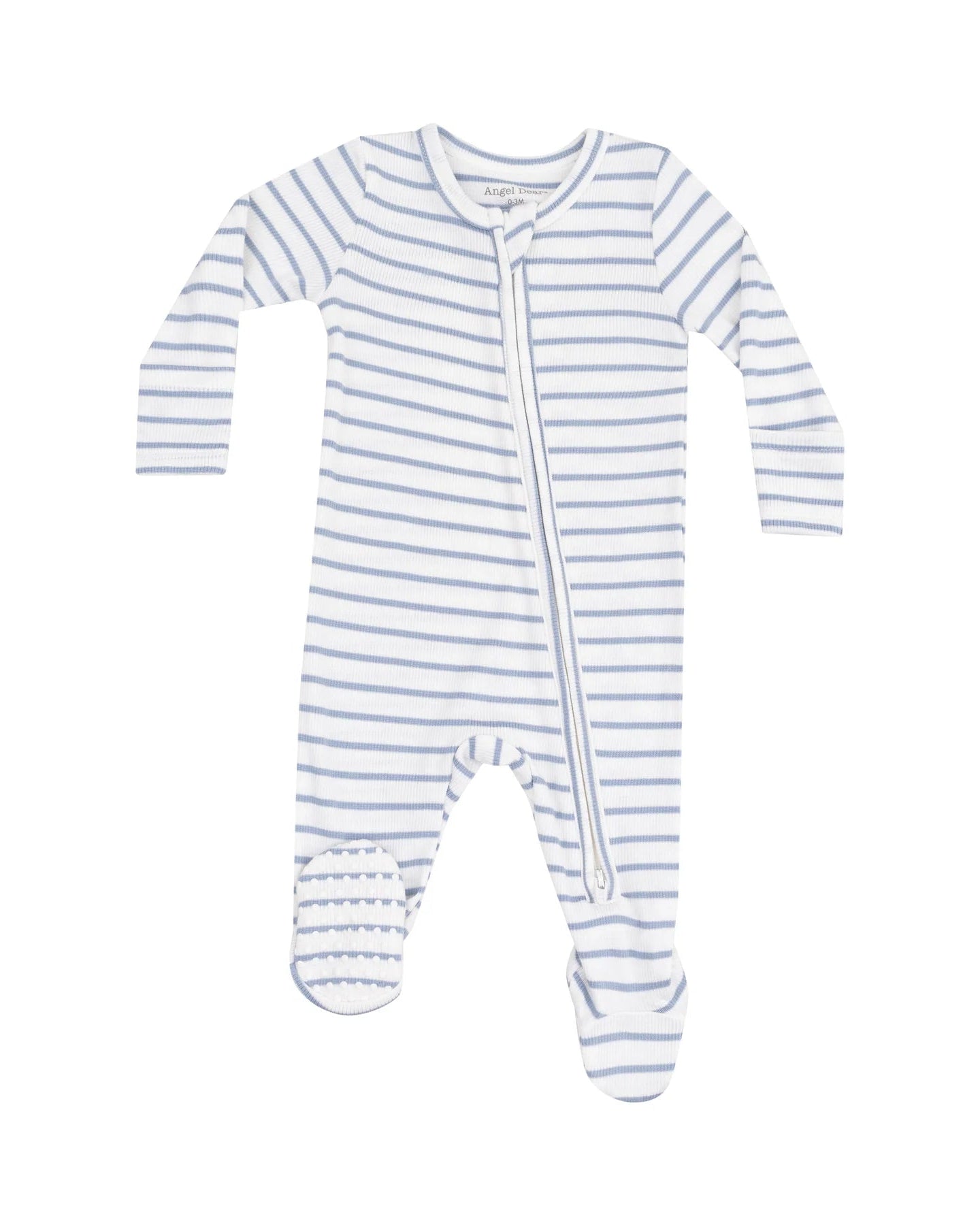 2 Way Zipper Footie - French Stripe Dusty Blue