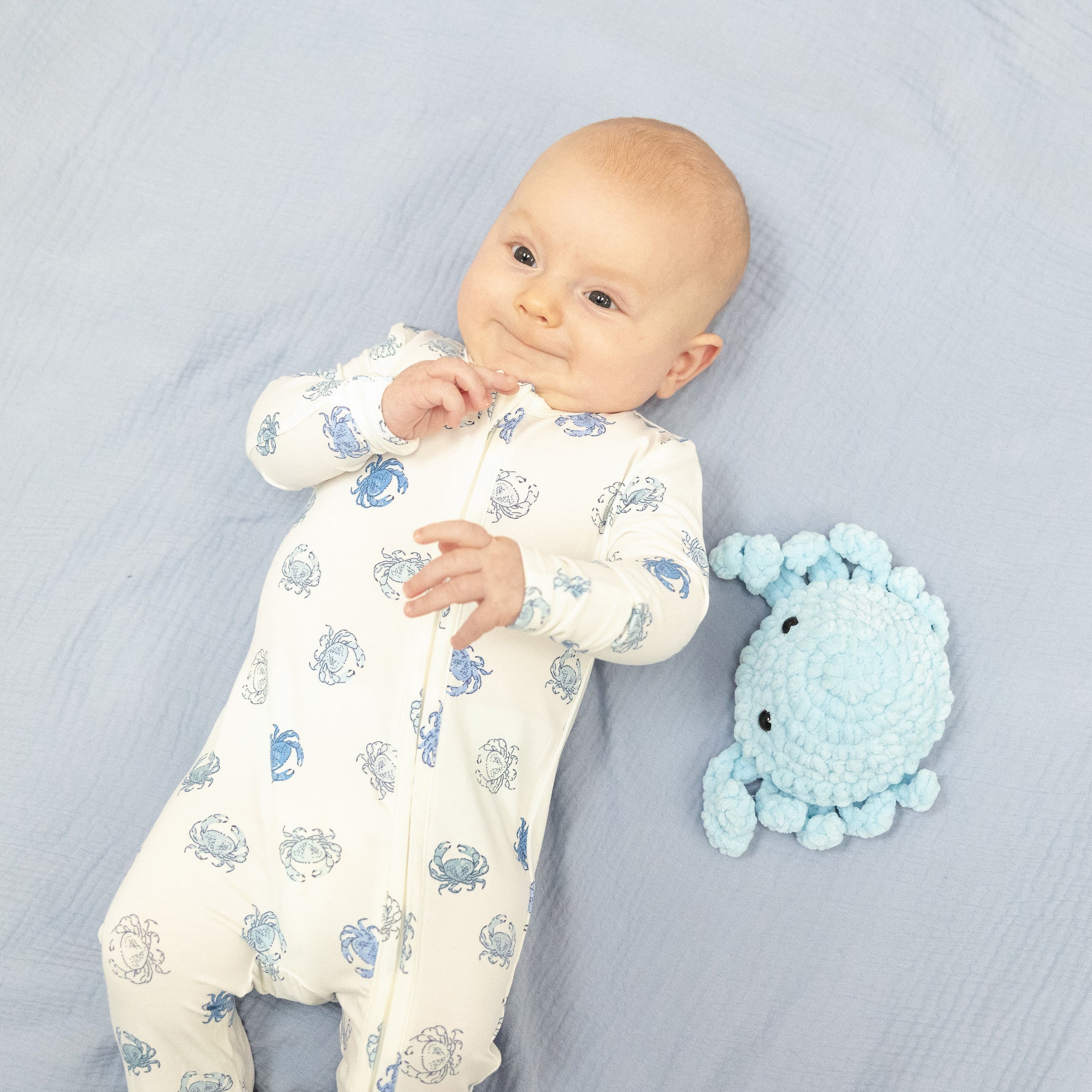 2 Way Zipper Footie - Blue Crabs