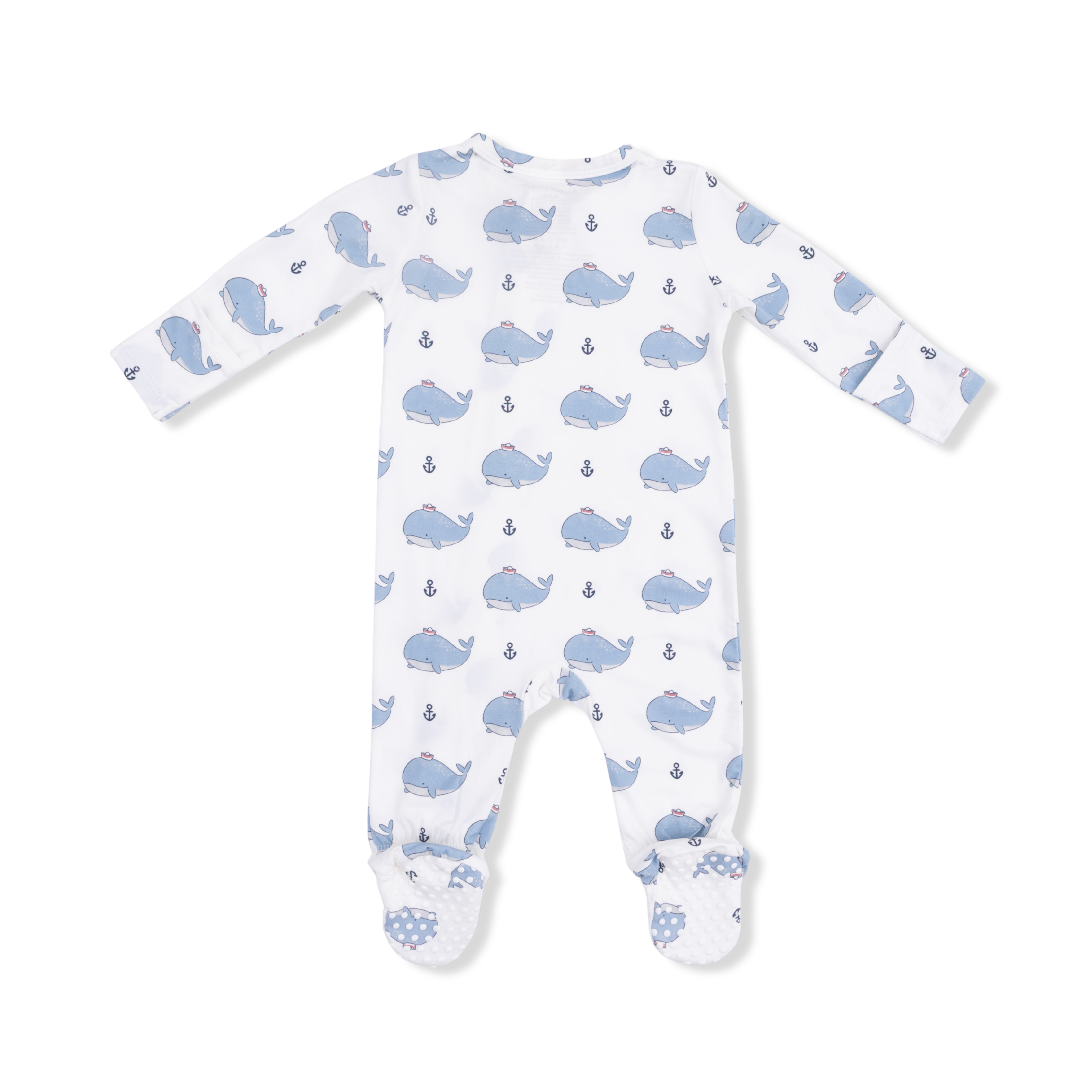 2 Way Zipper Footie - Bubbly Sailor Whales Blue